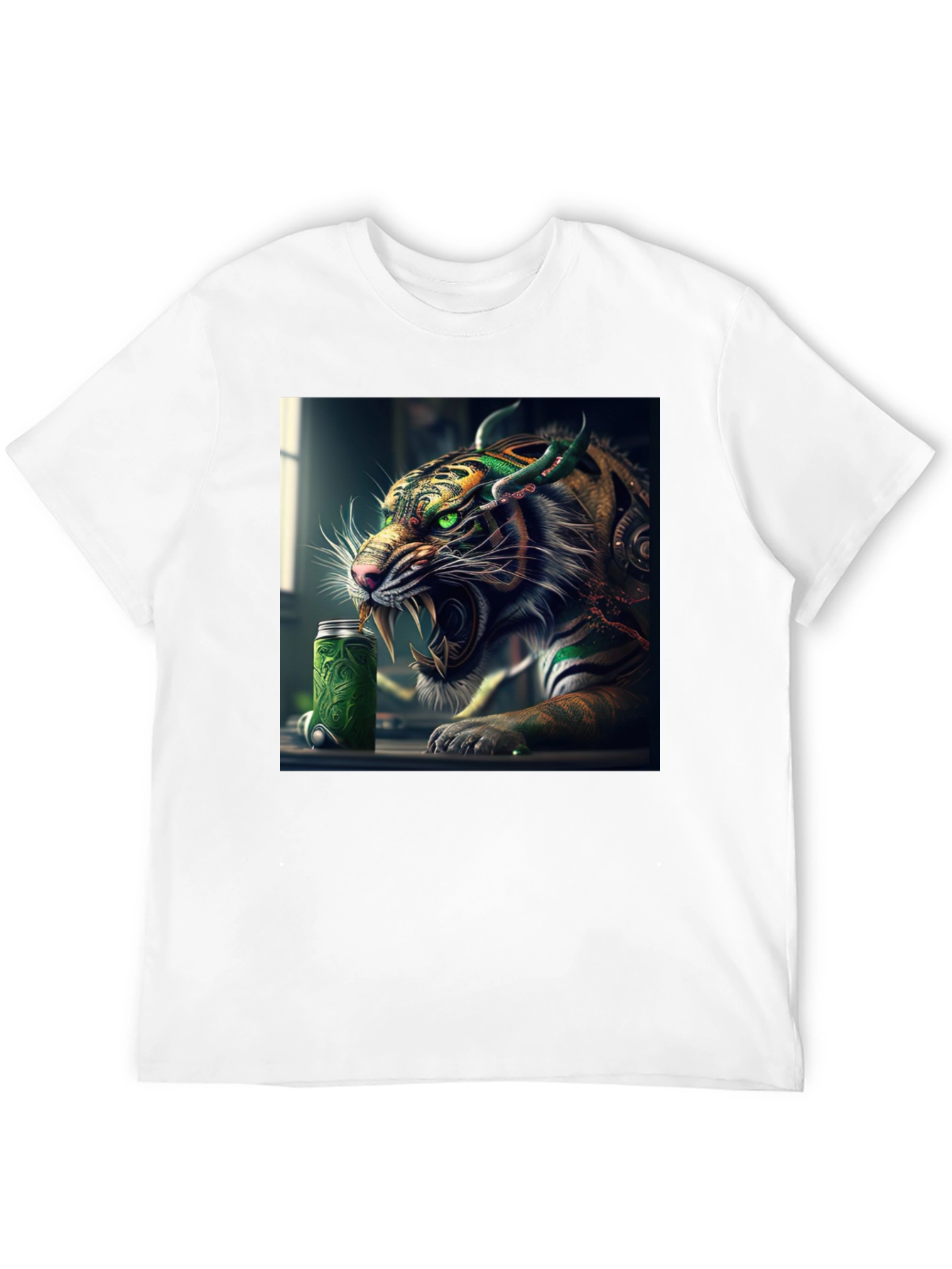 Tiger Green Drink Can Black T-Shirt