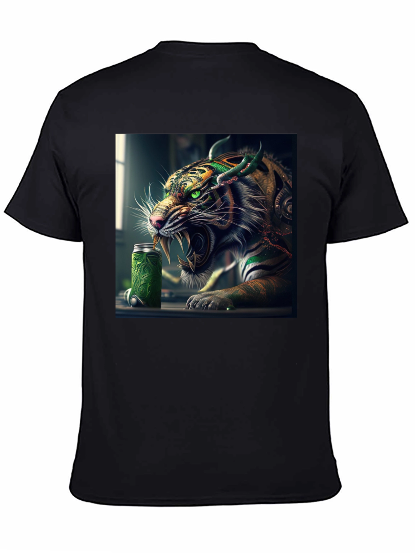 Tiger Green Drink Can Black T-Shirt
