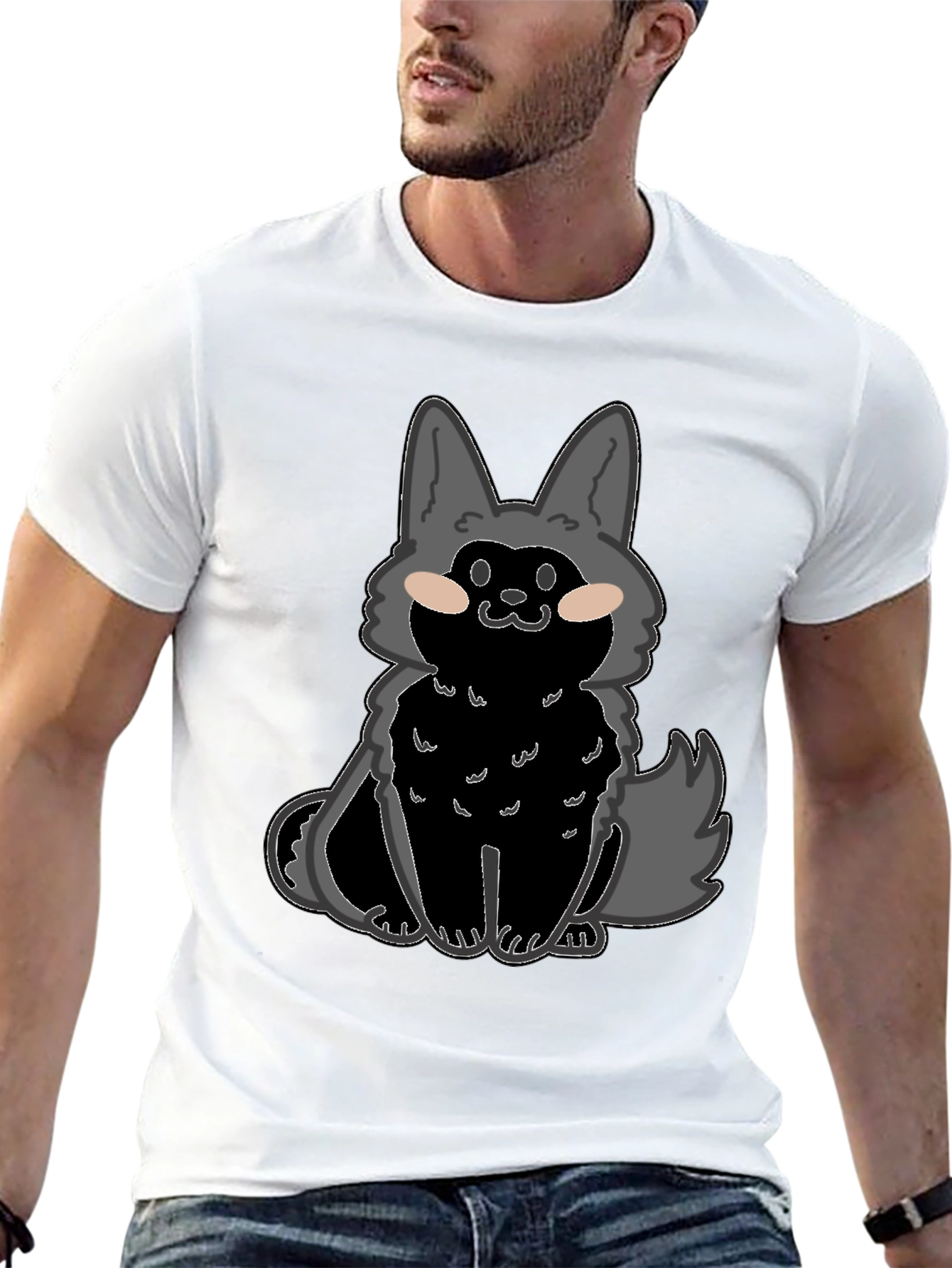 Cartoon Wolf Graphic T-Shirt