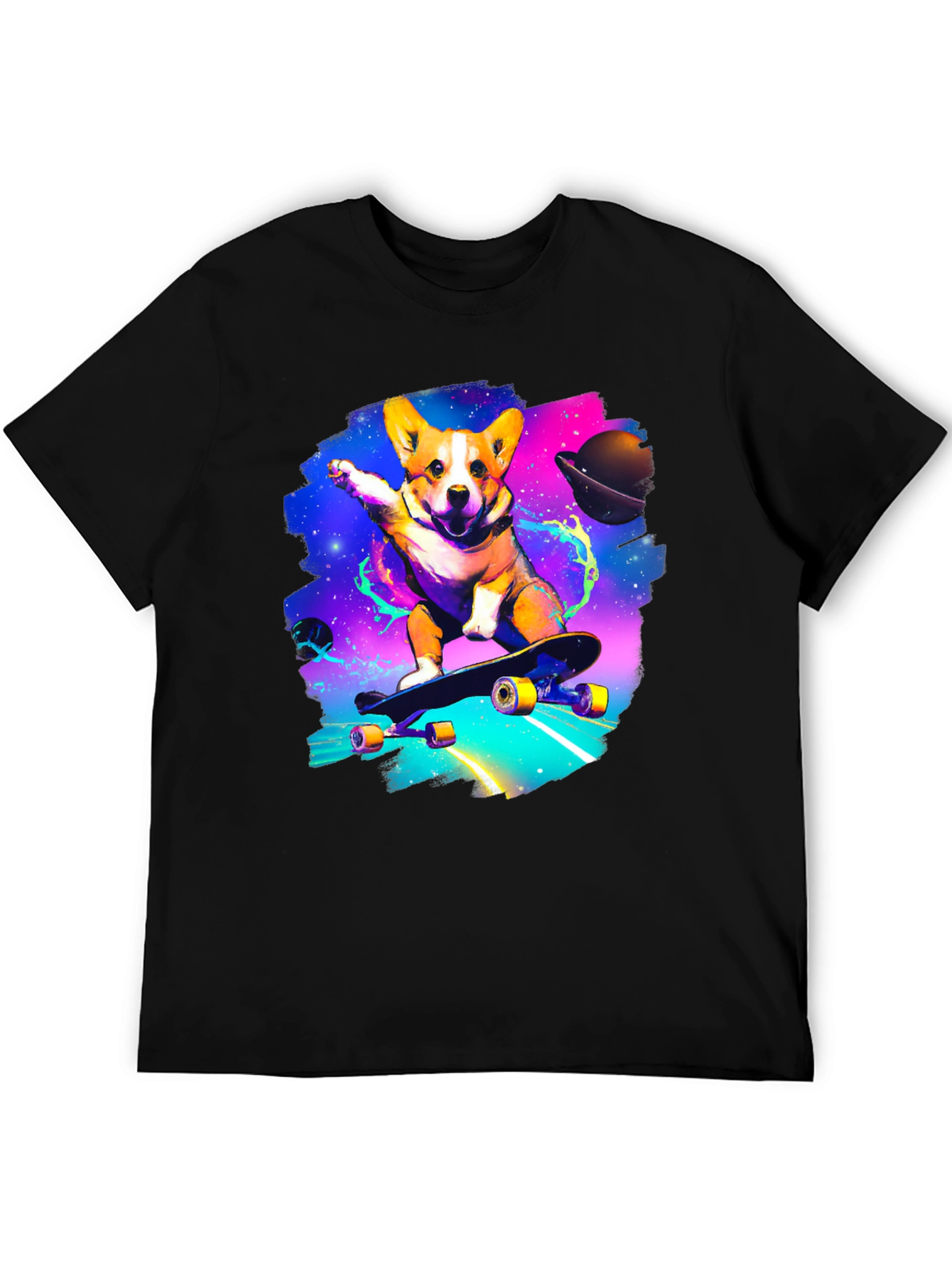 Skateboarding Corgi Galaxy T-Shirt