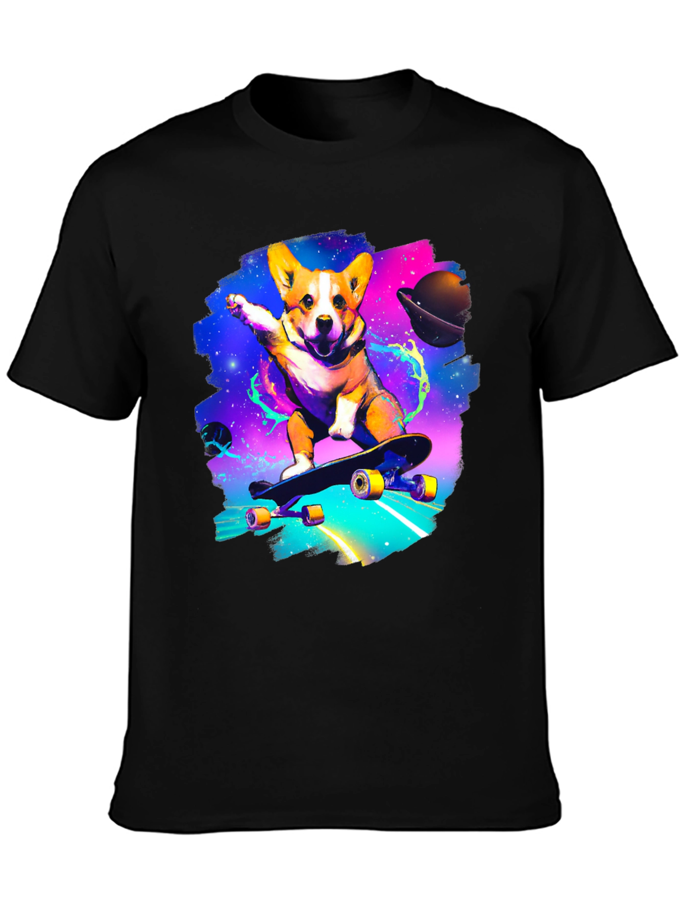 Skateboarding Corgi Galaxy T-Shirt