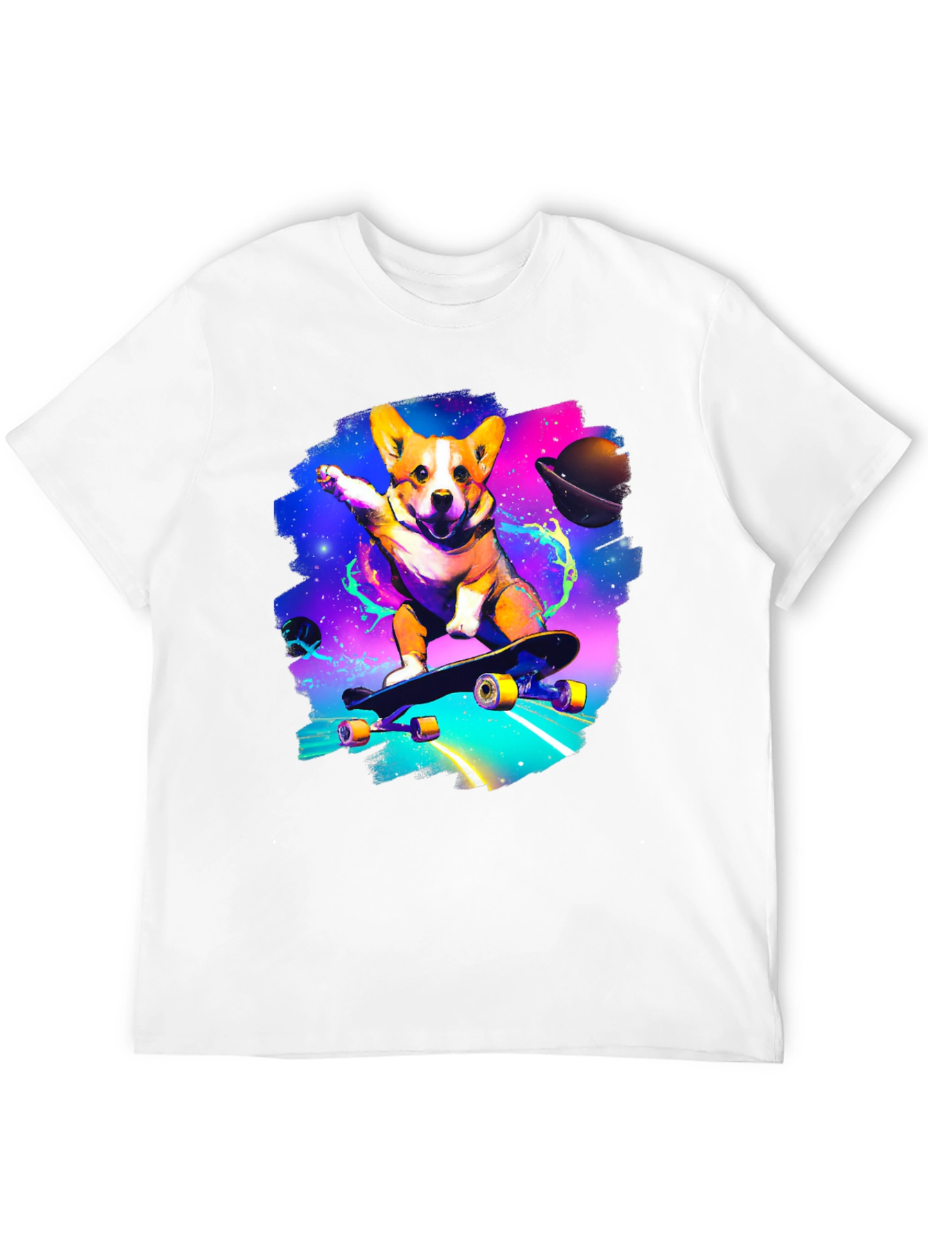 Skateboarding Corgi Galaxy T-Shirt