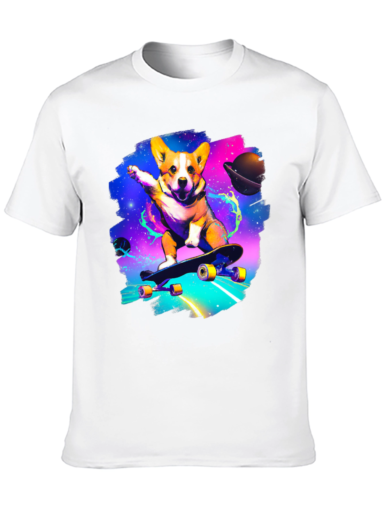 Skateboarding Corgi Galaxy T-Shirt
