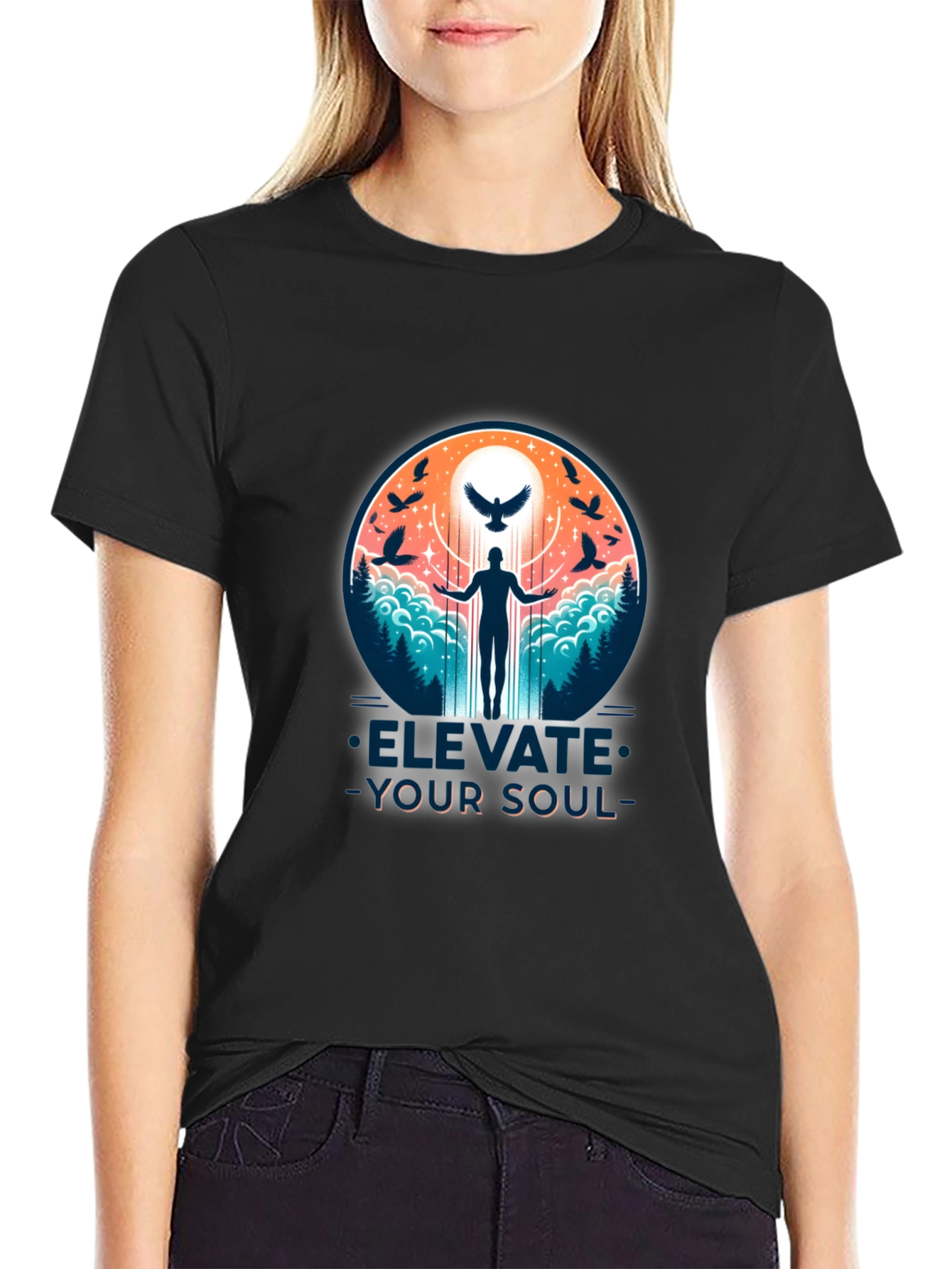 Elevate Your Soul Graphic Tee - Black Cotton T-Shirt