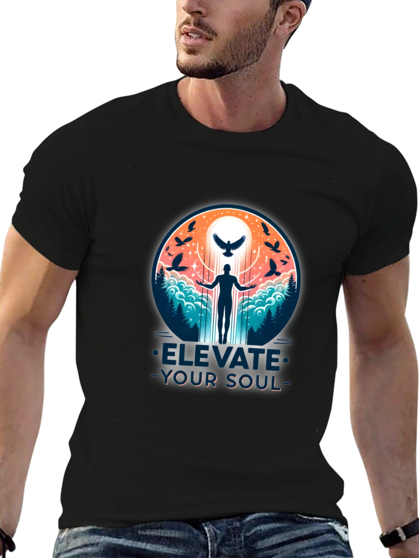 Elevate Your Soul Graphic Tee - Black Cotton T-Shirt