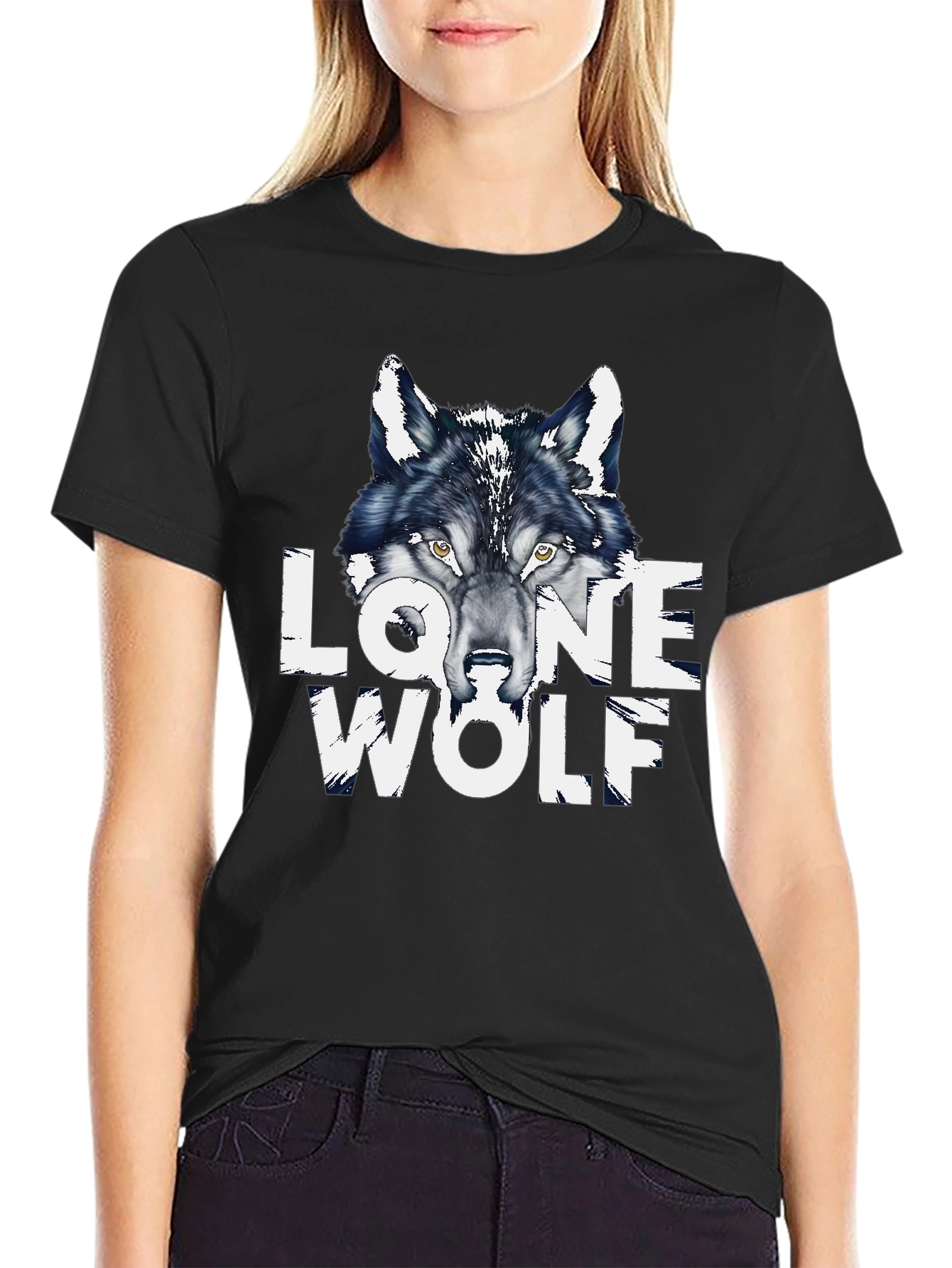 Lone Wolf Graphic Print Black T-Shirt