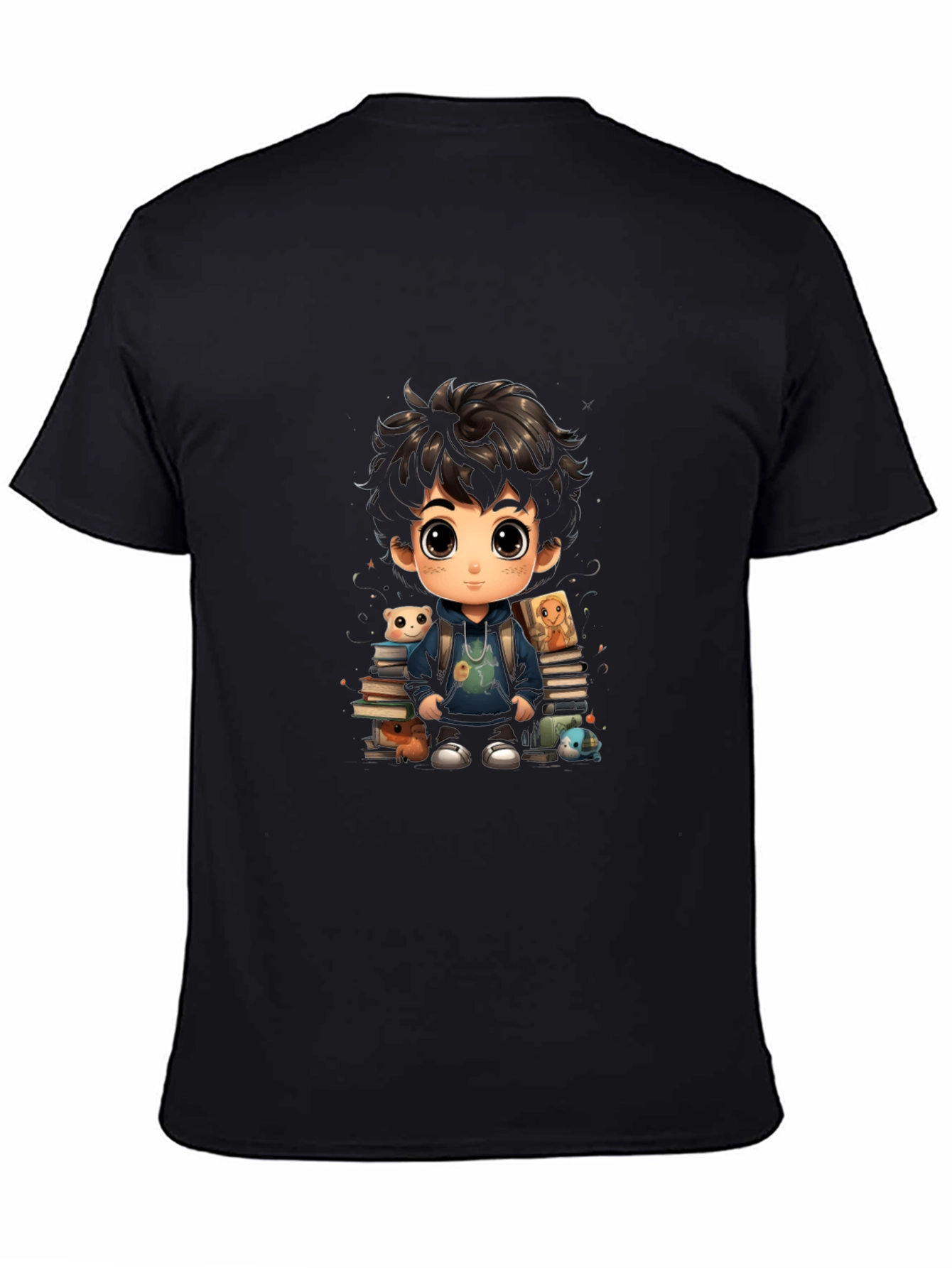 Cartoon Boy with Books Graphic Tee