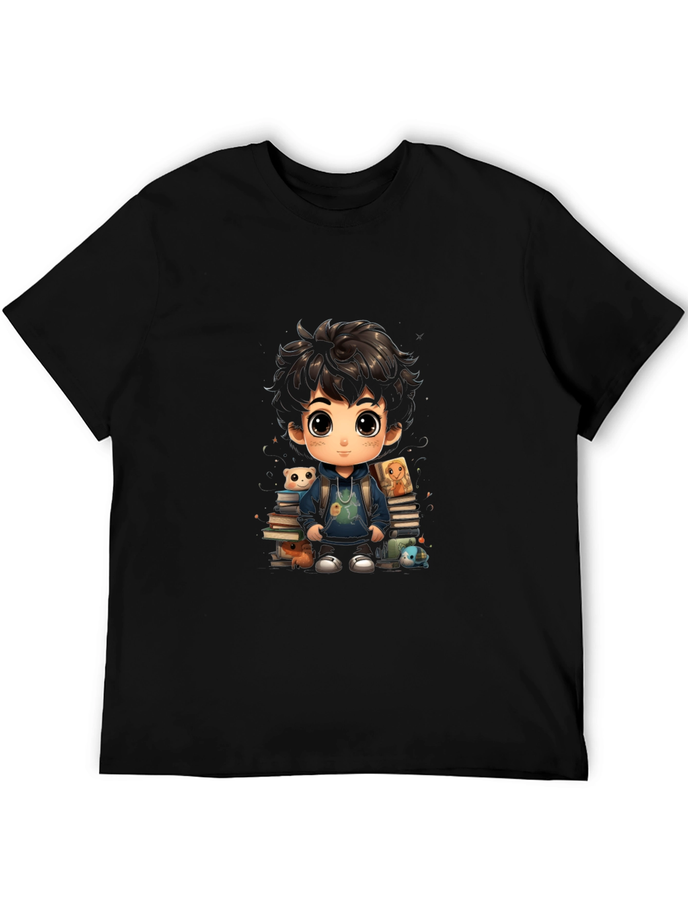 Cartoon Boy with Books Graphic Tee