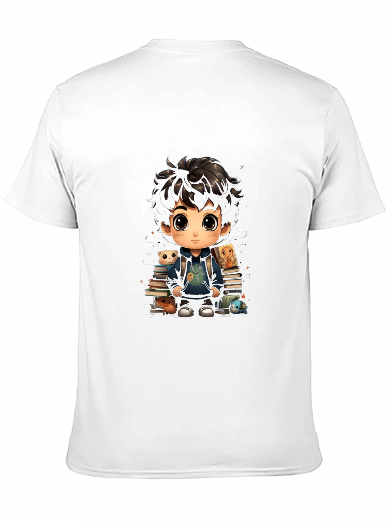 Cartoon Boy with Books Graphic Tee