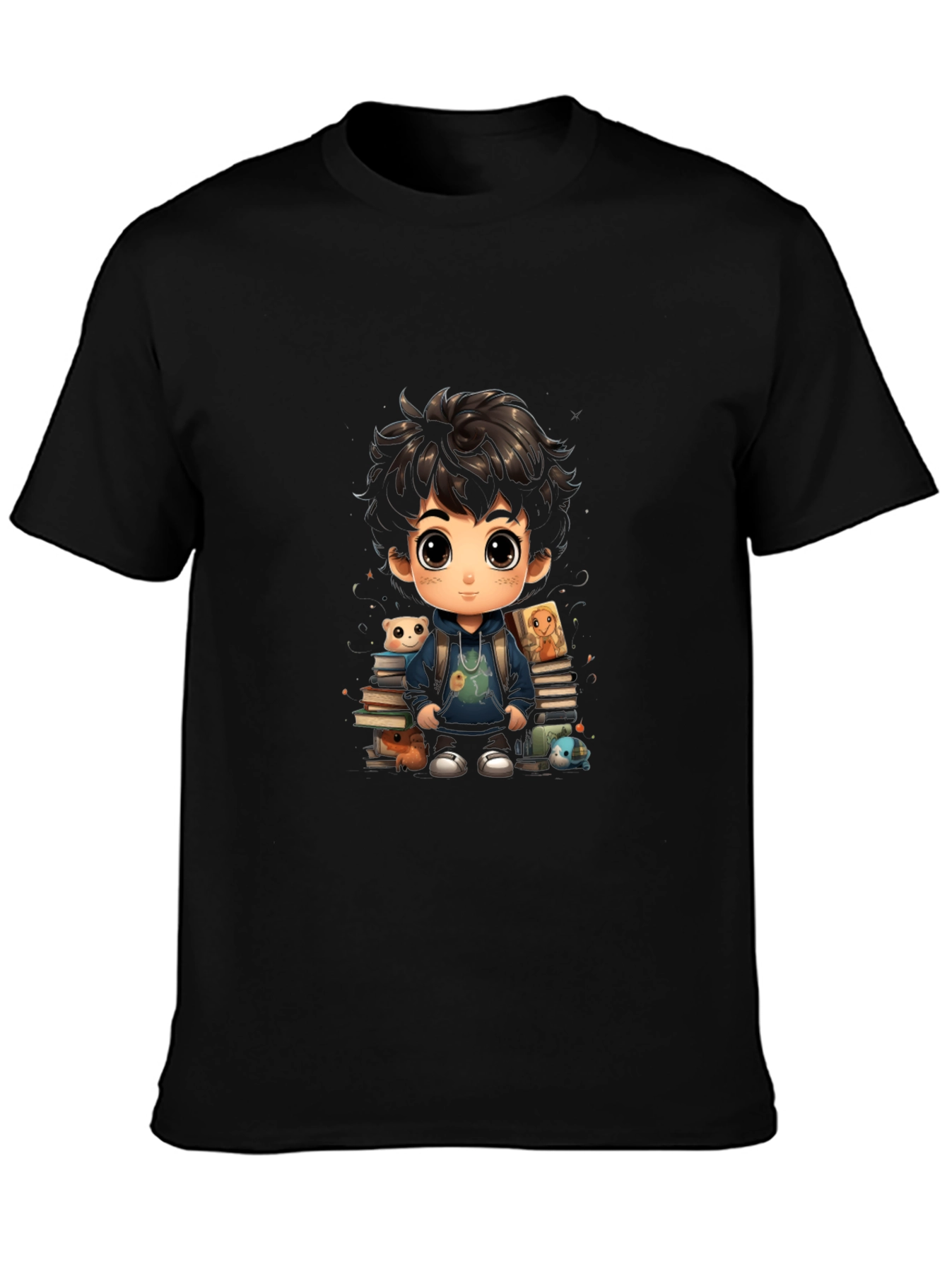 Cartoon Boy with Books Graphic Tee