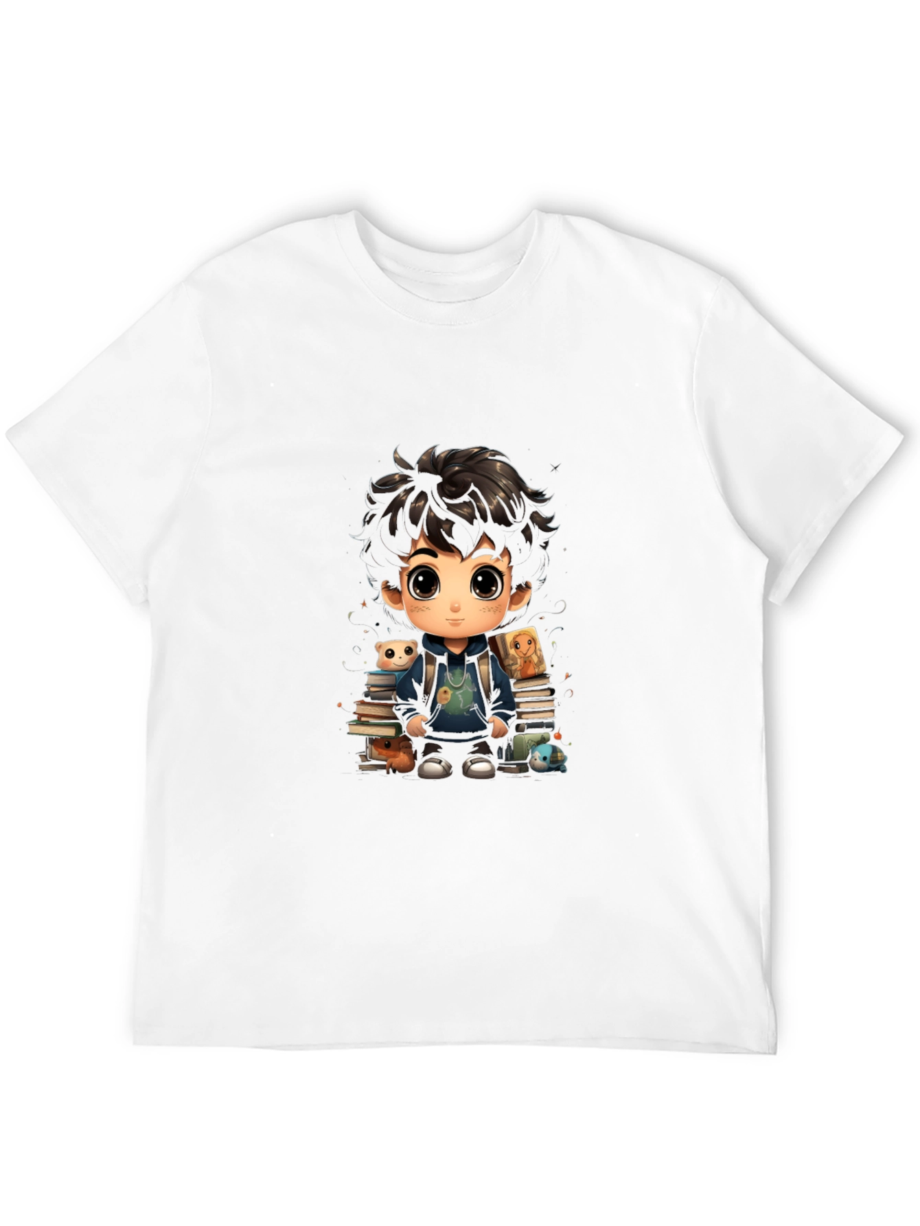Cartoon Boy with Books Graphic Tee