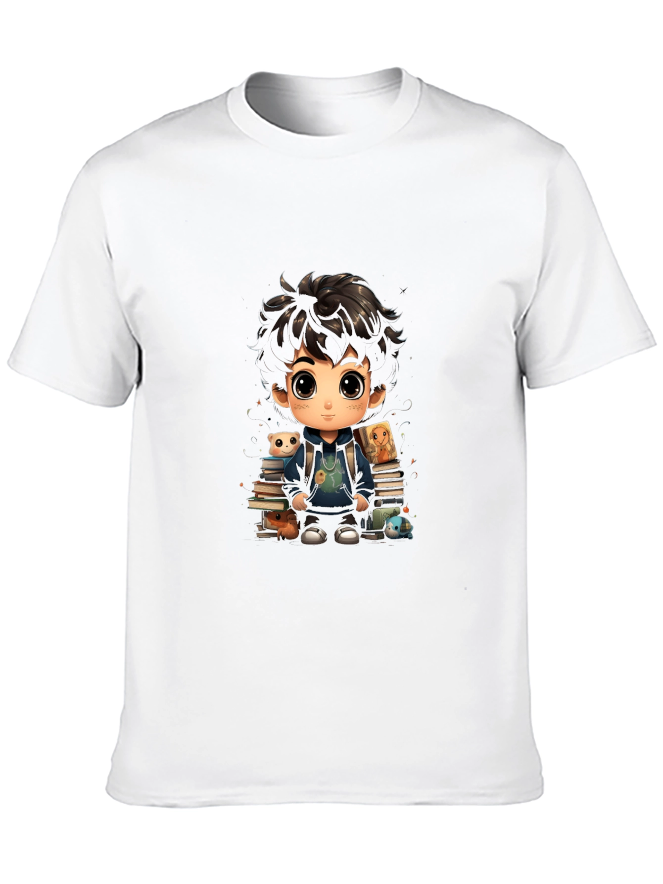 Cartoon Boy with Books Graphic Tee