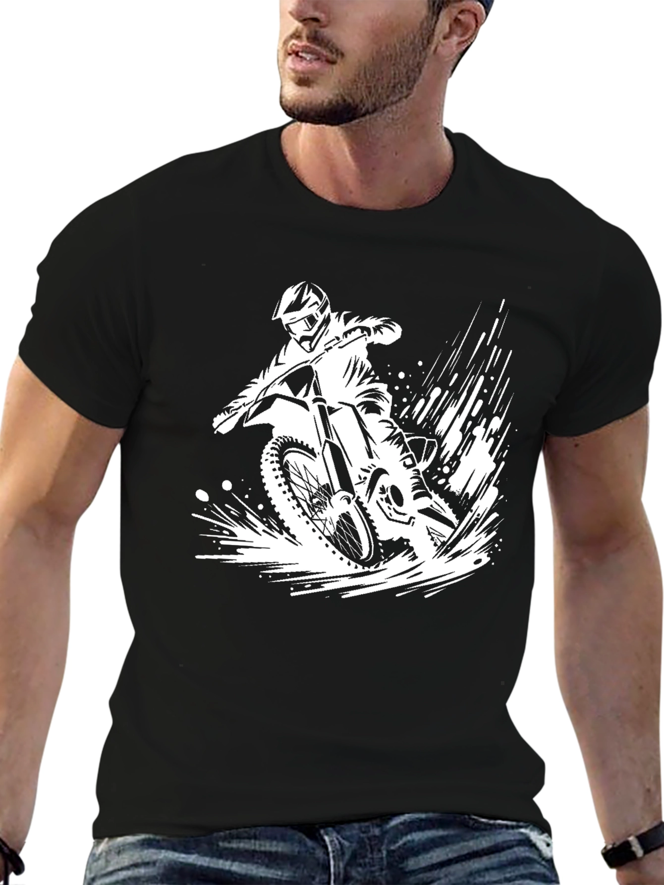 Motocross Rider Graphic Tee - Black Cotton T-Shirt
