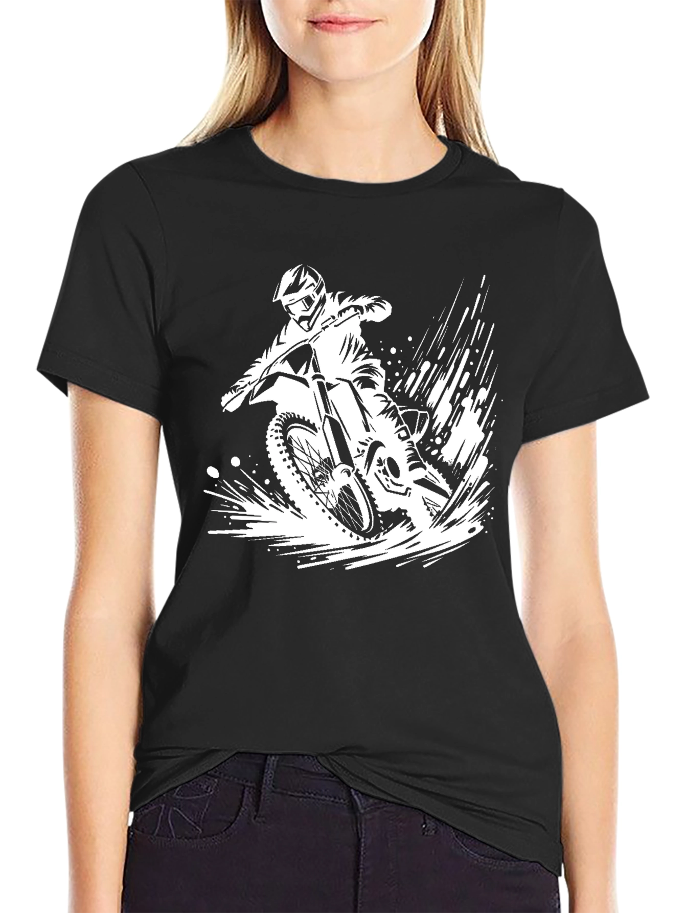 Motocross Rider Graphic Tee - Black Cotton T-Shirt