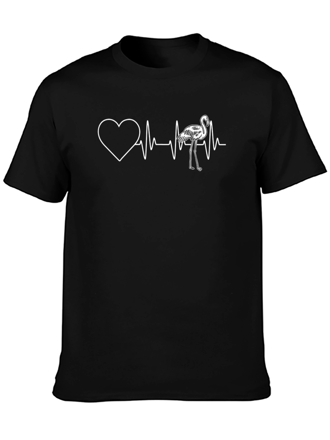 Flamingo Heartbeat Graphic T-Shirt - Black