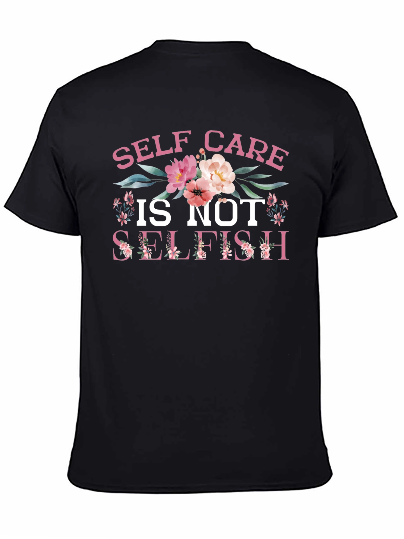 Self Care Floral Graphic Tee - Black