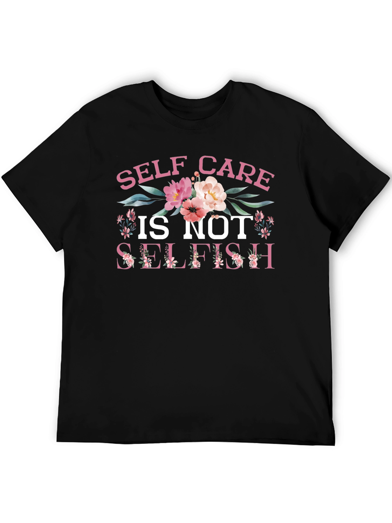 Self Care Floral Graphic Tee - Black