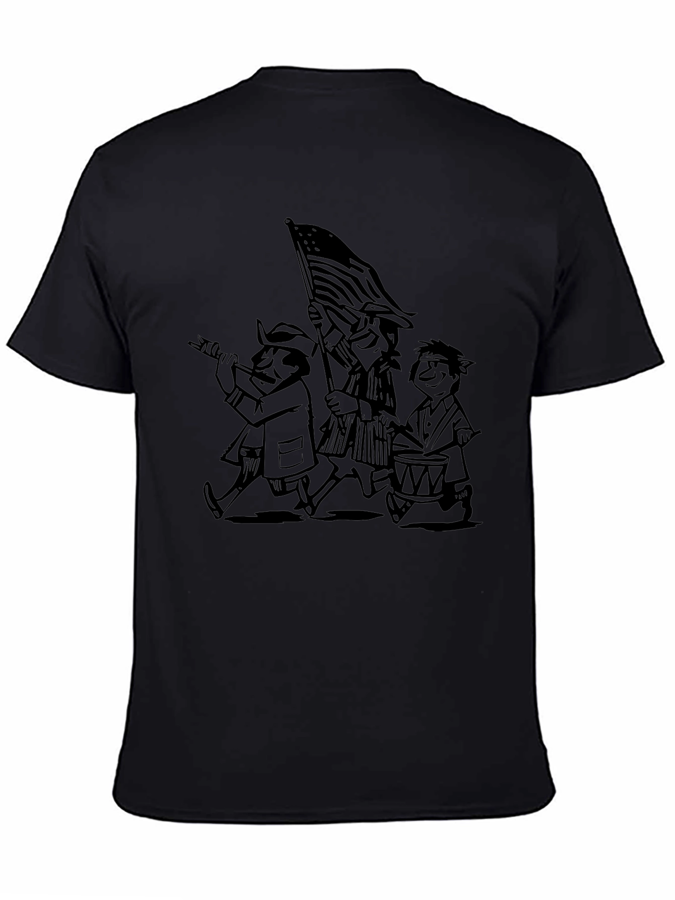 Patriotic Cartoon Print Black T-Shirt