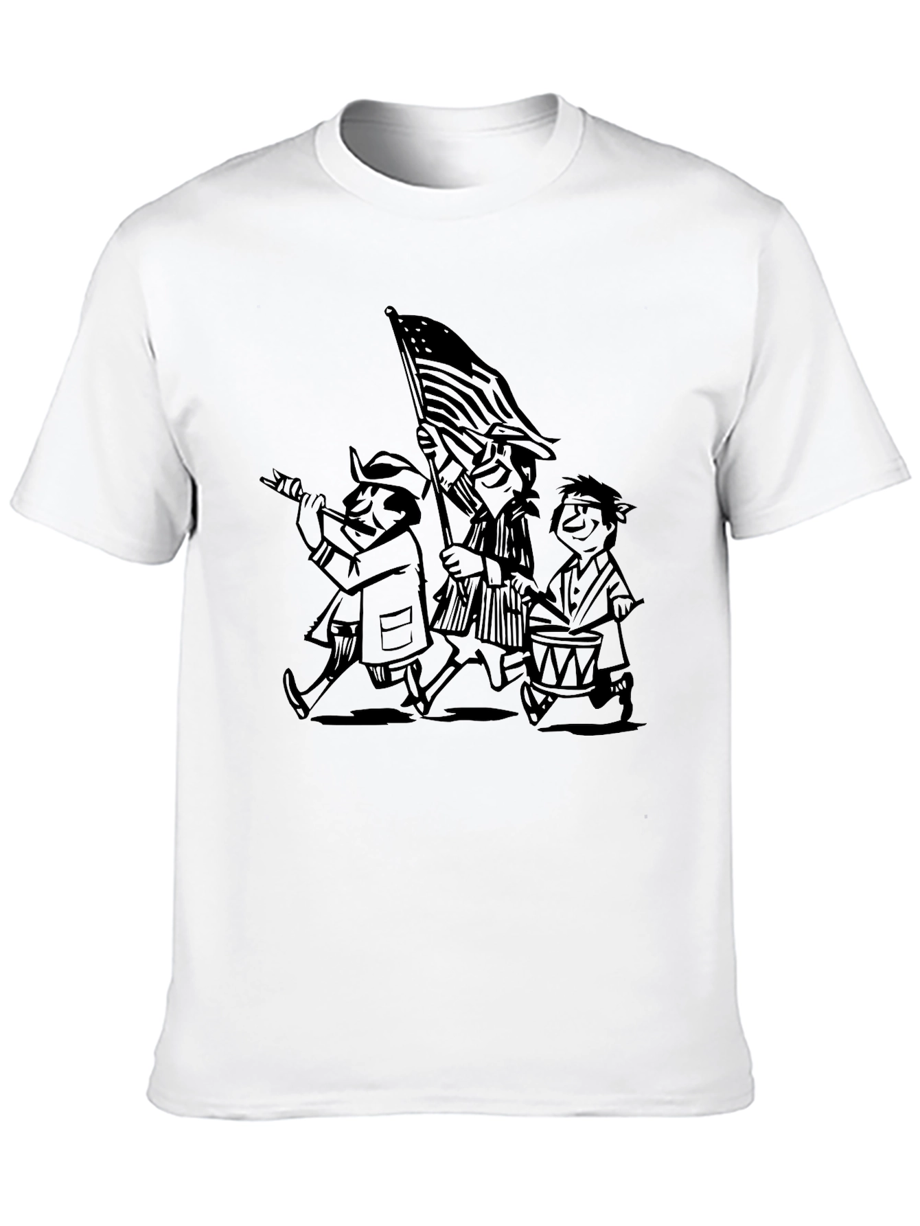 Patriotic Cartoon Print Black T-Shirt