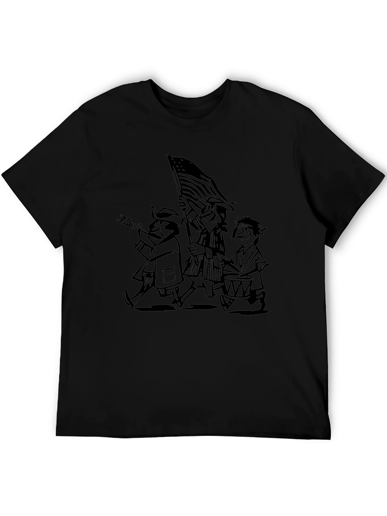 Patriotic Cartoon Print Black T-Shirt