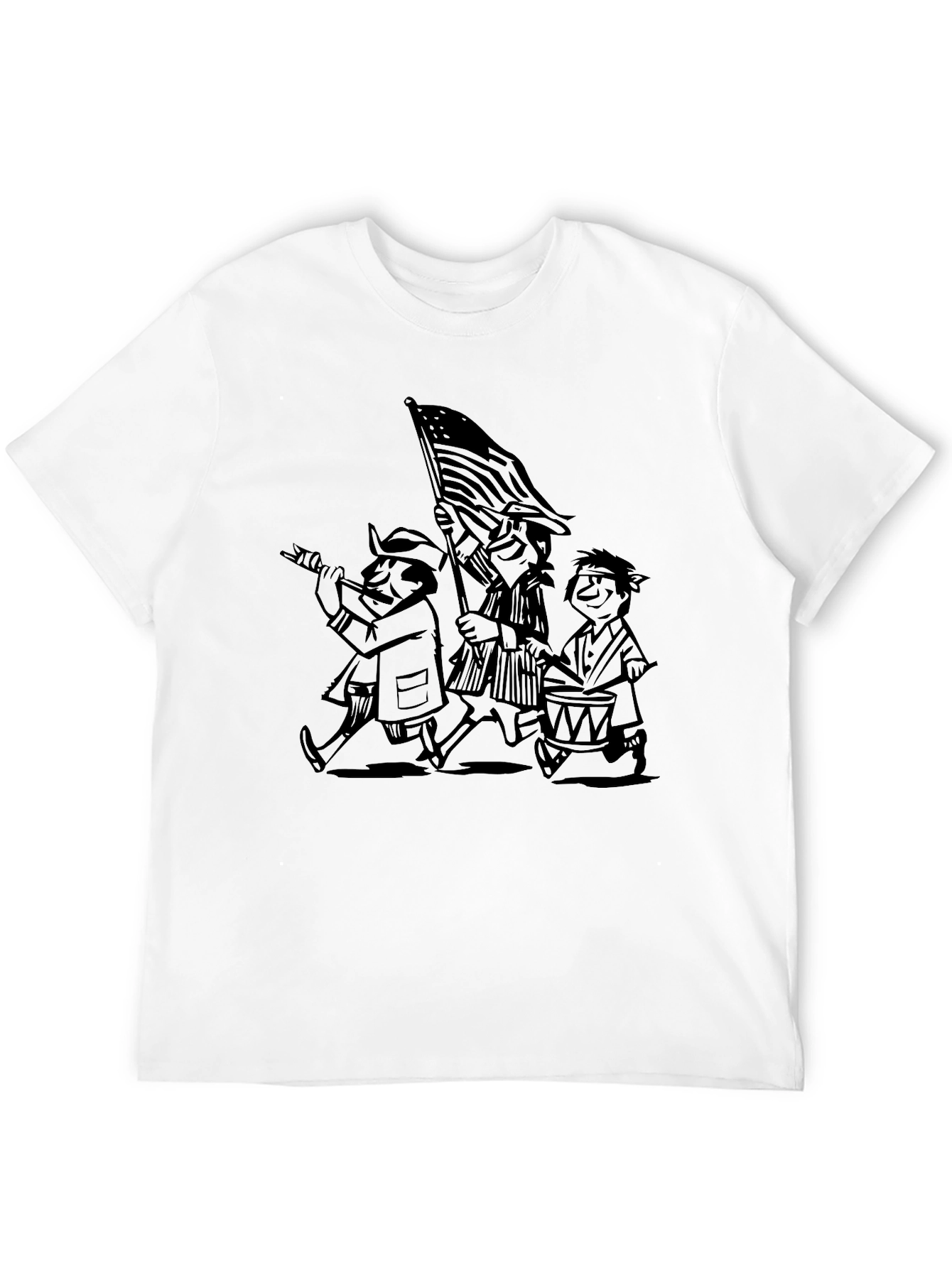Patriotic Cartoon Print Black T-Shirt