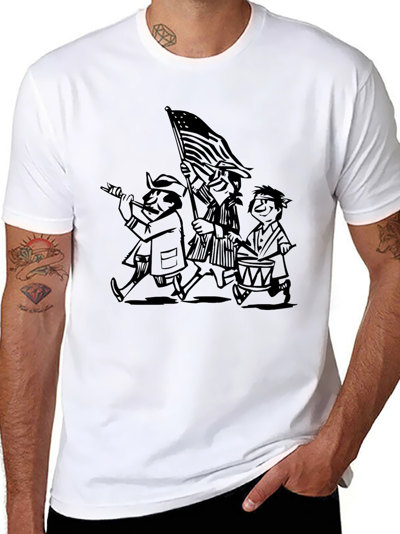 Patriotic Cartoon Print Black T-Shirt