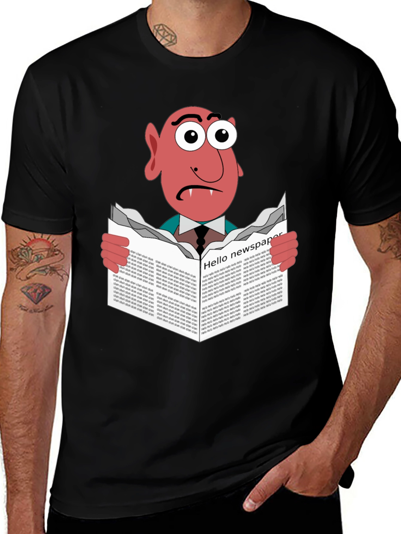 Vampire Reading Newspaper Graphic T-Shirt