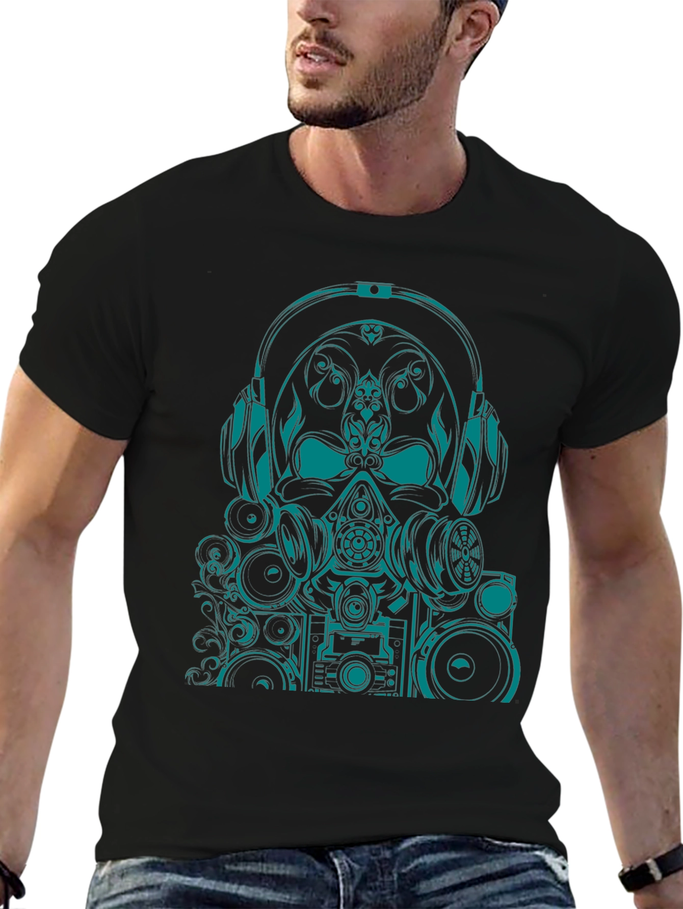 Graphic Tee - Teal Skull DJ Headphones