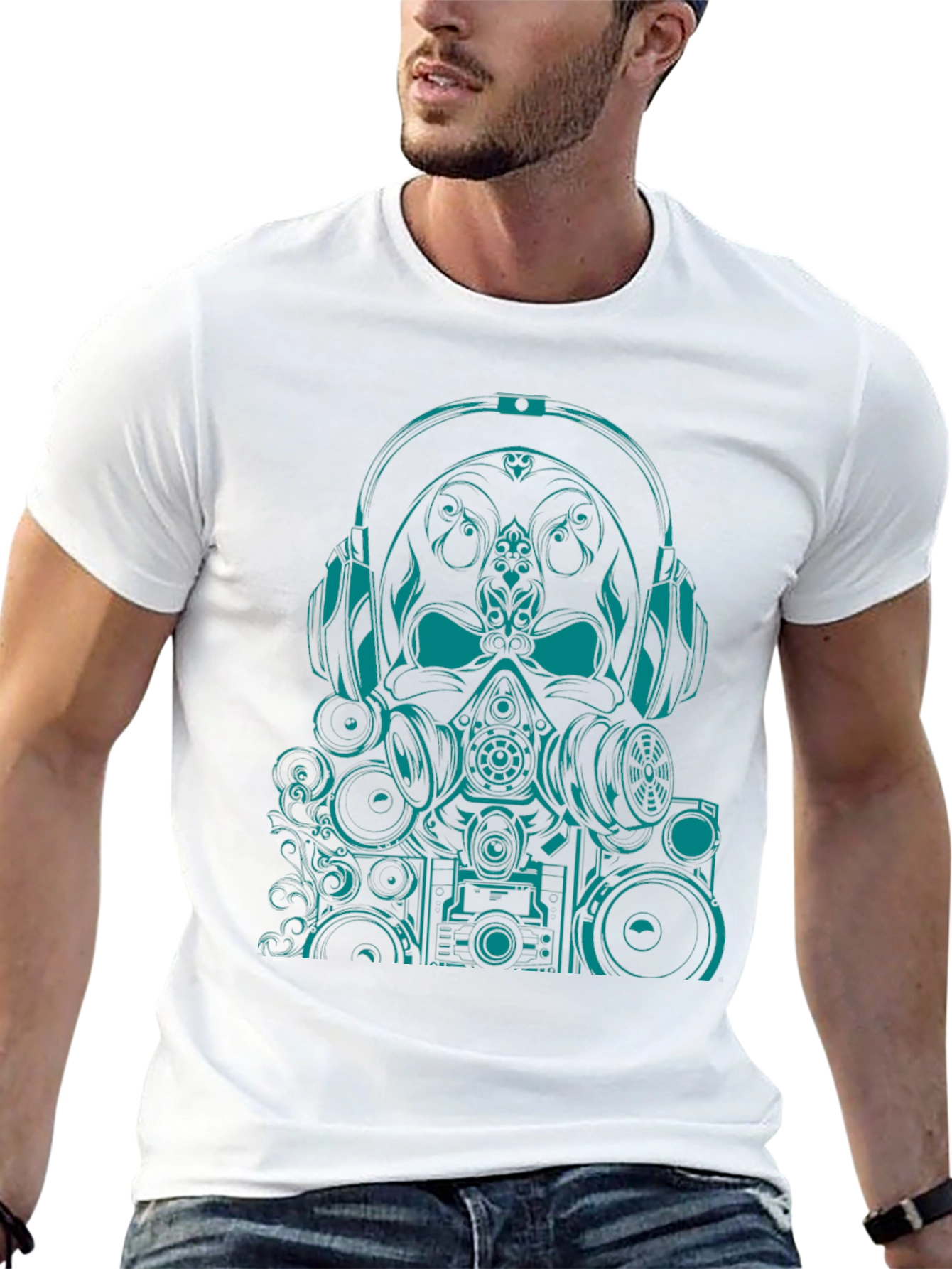 Graphic Tee - Teal Skull DJ Headphones