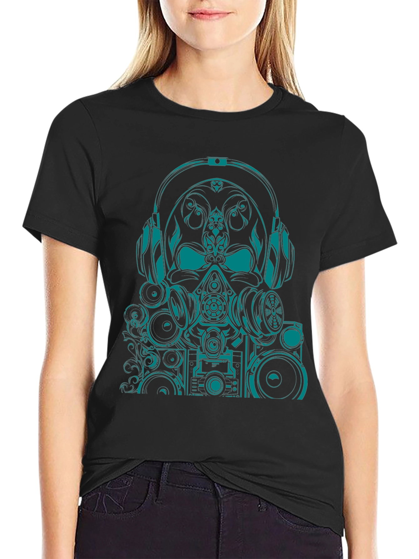 Graphic Tee - Teal Skull DJ Headphones