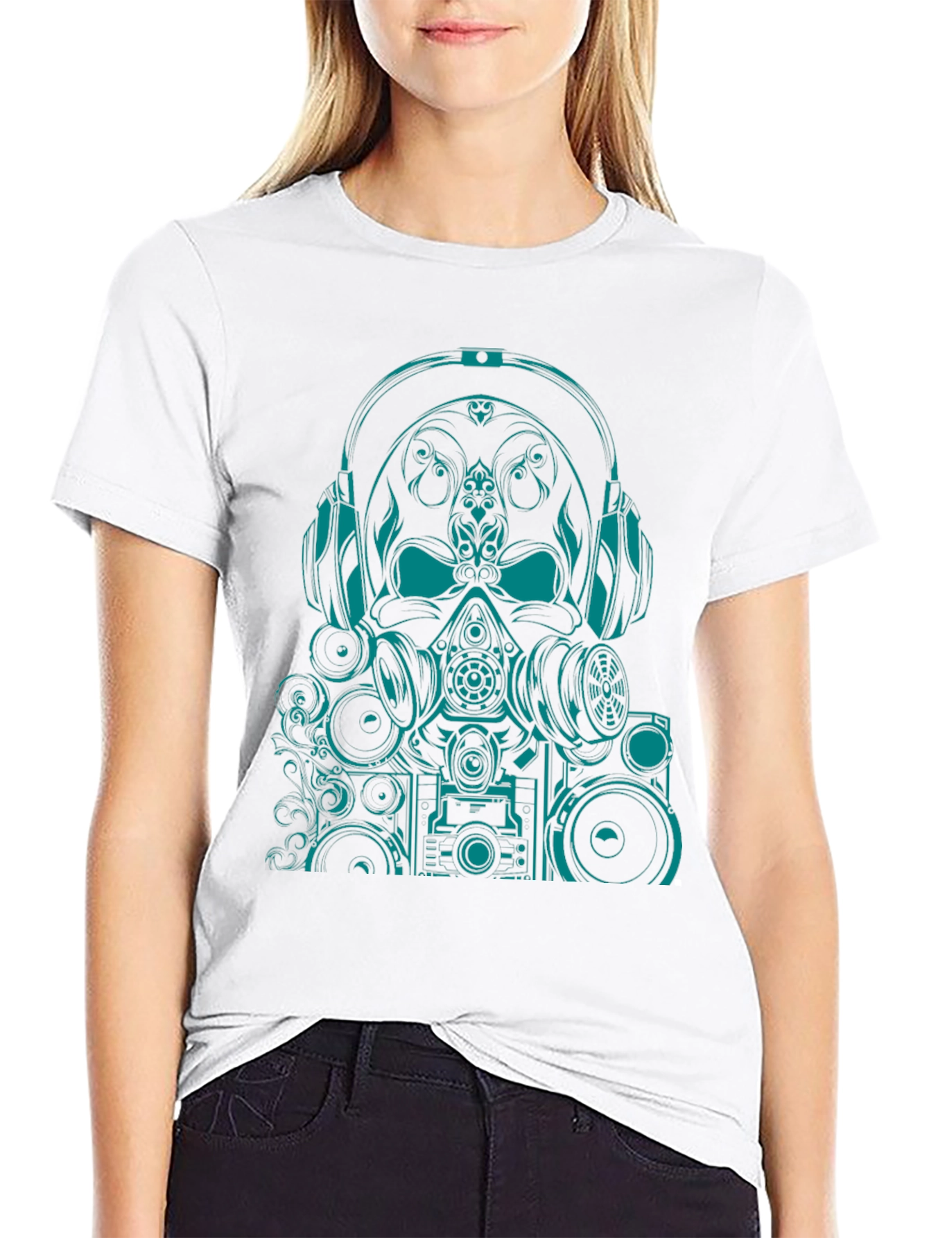 Graphic Tee - Teal Skull DJ Headphones