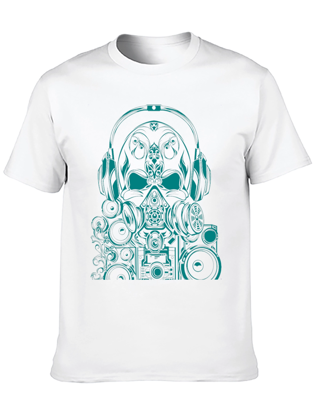 Graphic Tee - Teal Skull DJ Headphones