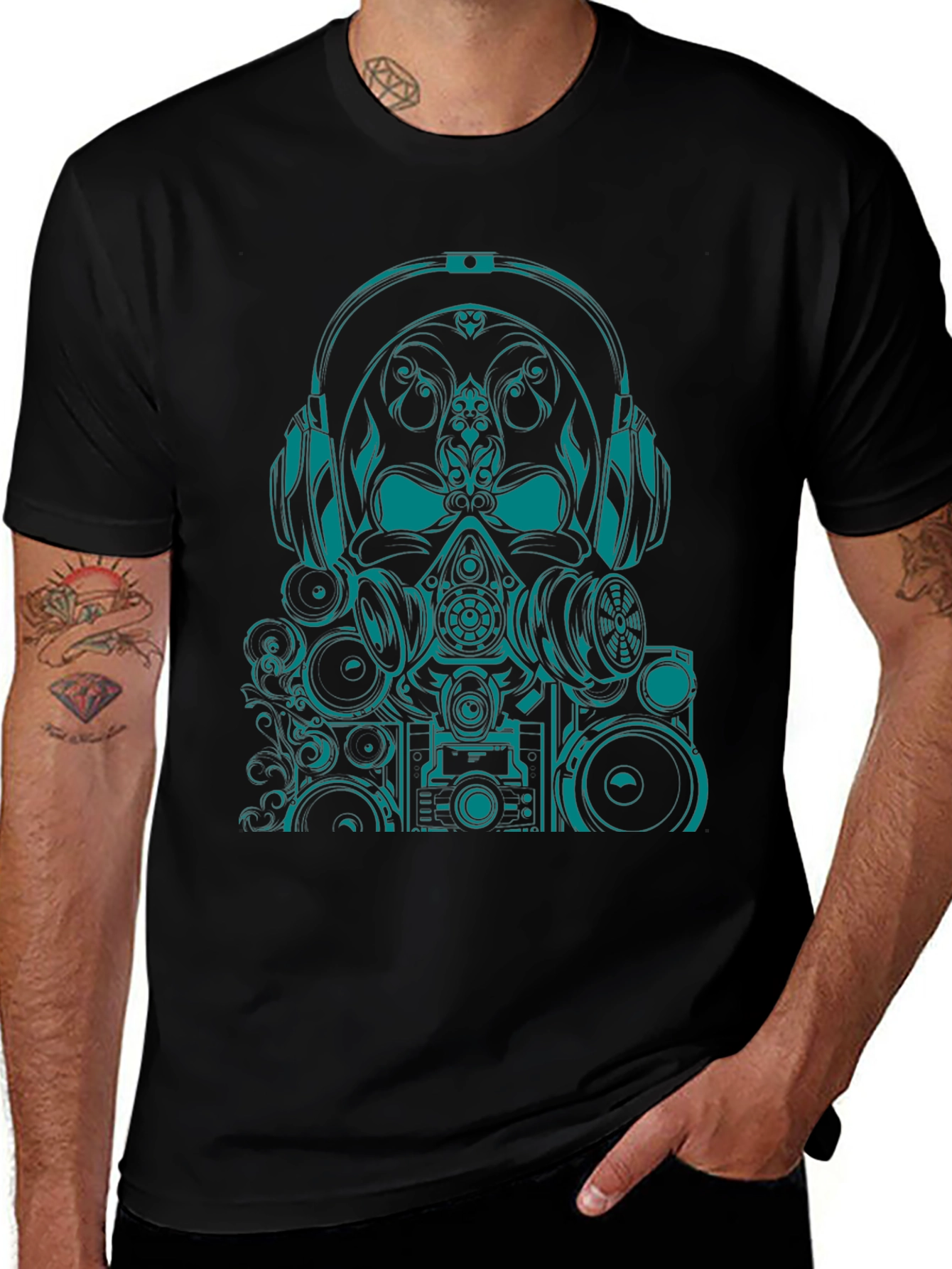 Graphic Tee - Teal Skull DJ Headphones