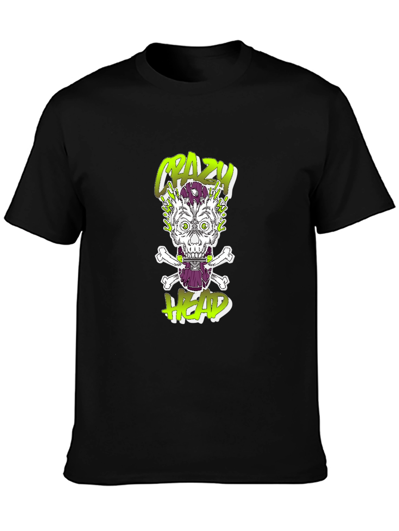 Crazy Head Skull Skateboard T-Shirt