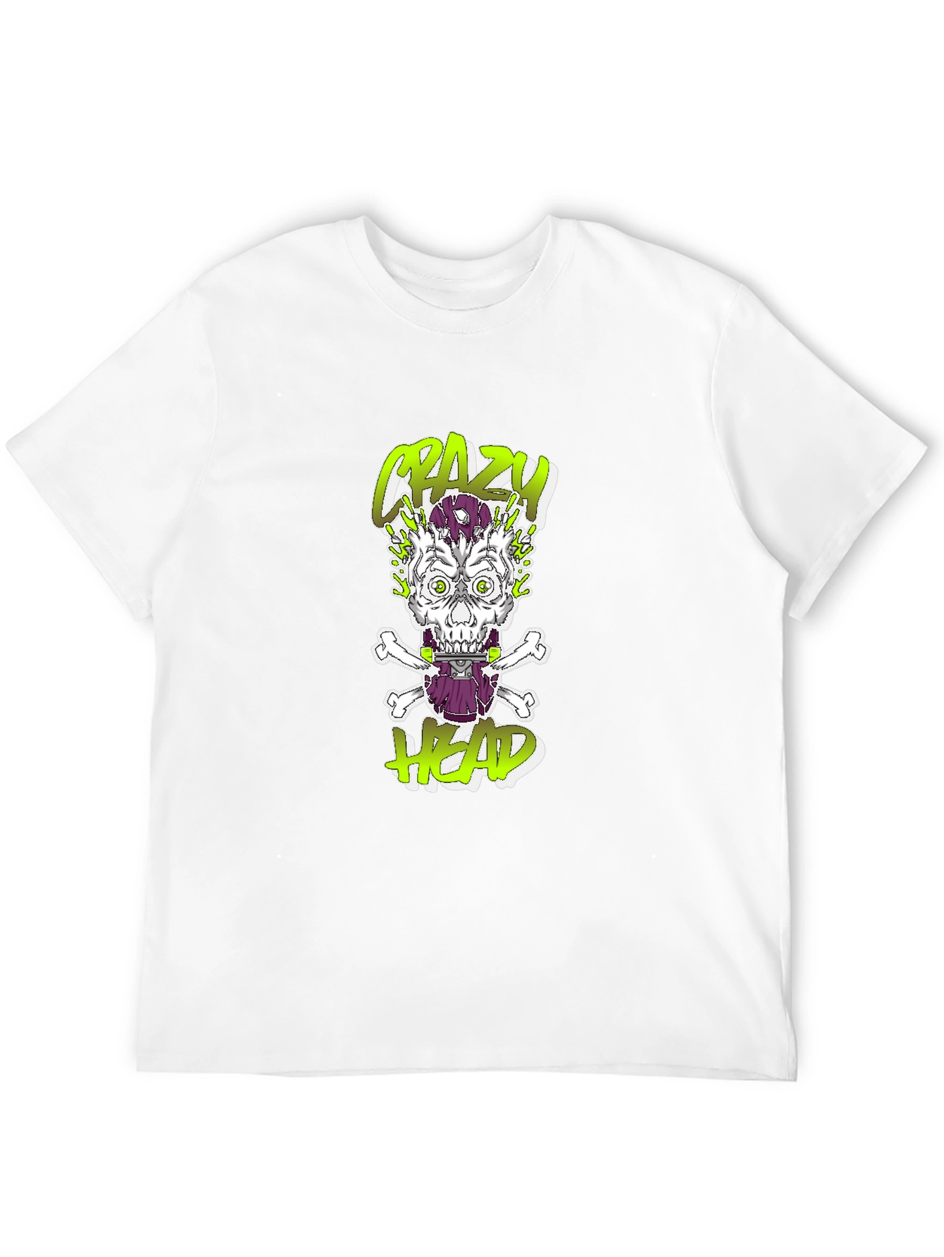 Crazy Head Skull Skateboard T-Shirt