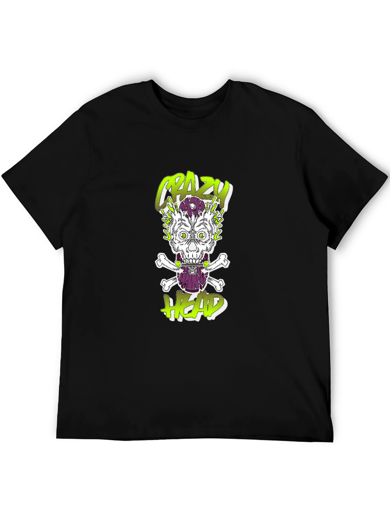 Crazy Head Skull Skateboard T-Shirt