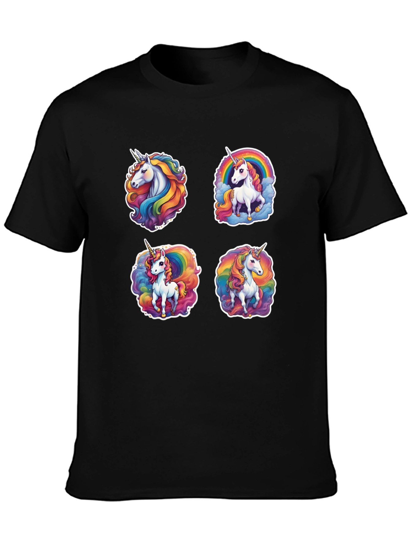 Unicorn Rainbow Graphic Black T-Shirt