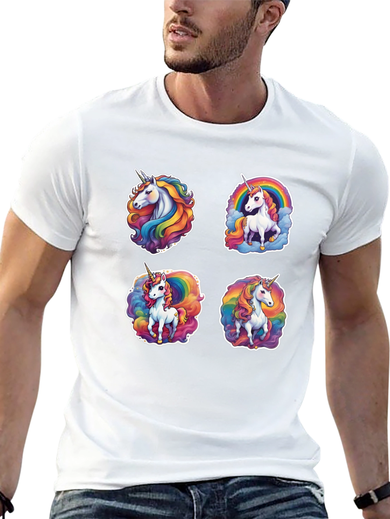 Unicorn Rainbow Graphic Black T-Shirt