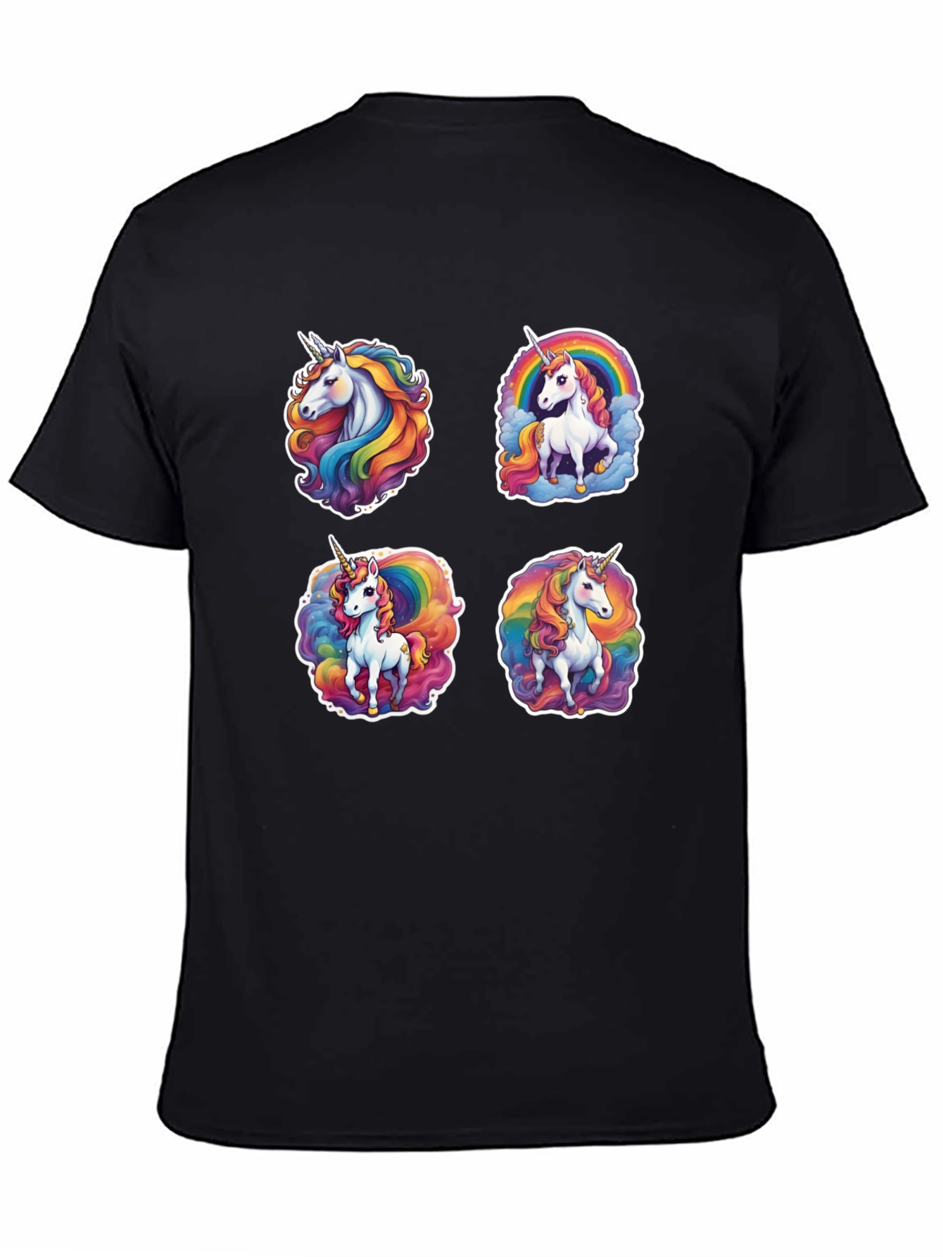 Unicorn Rainbow Graphic Black T-Shirt