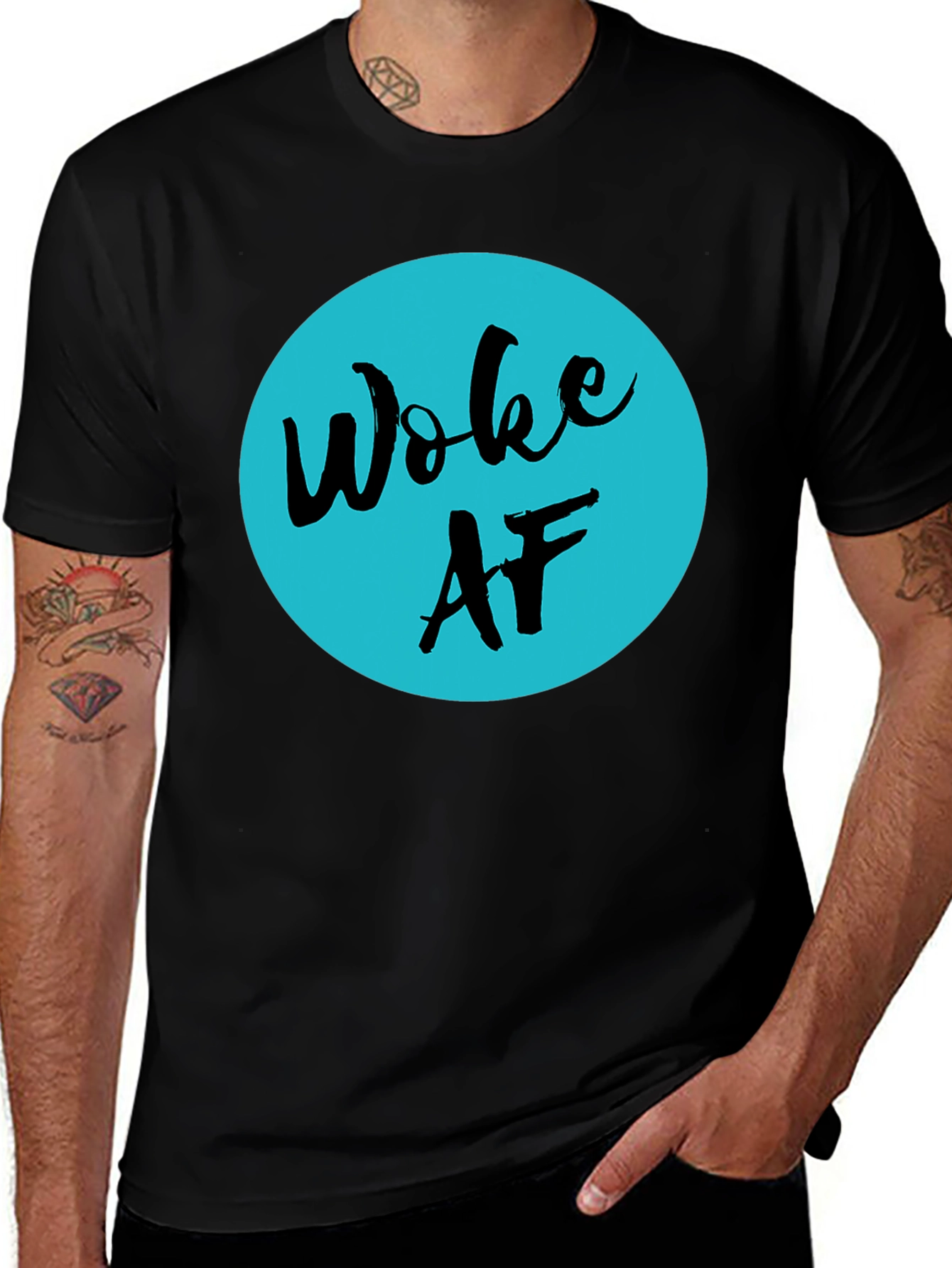 Woke AF Graphic Tee - Black Crew Neck T-Shirt