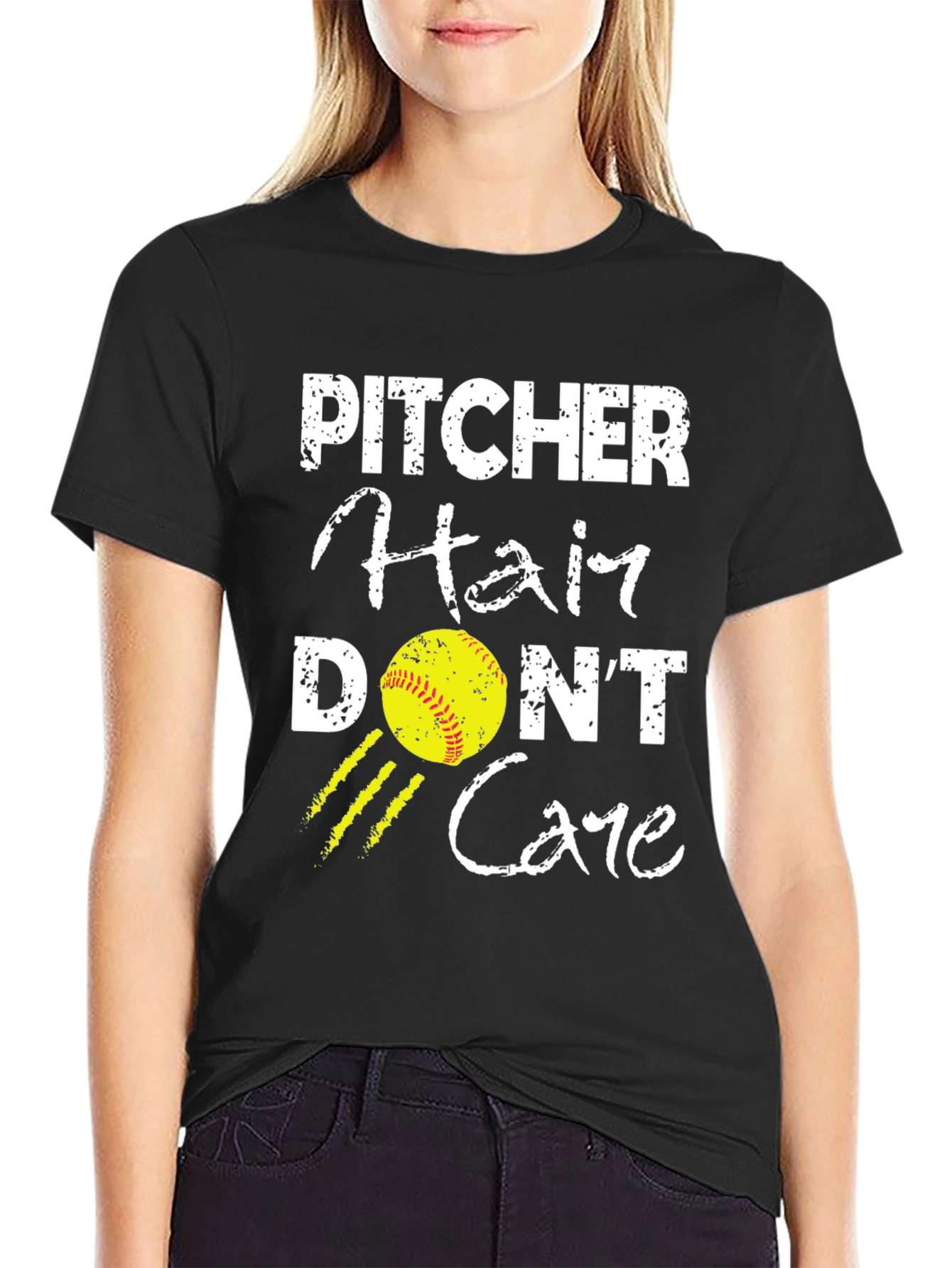 Pitcher Hair Dont Care Graphic T-Shirt