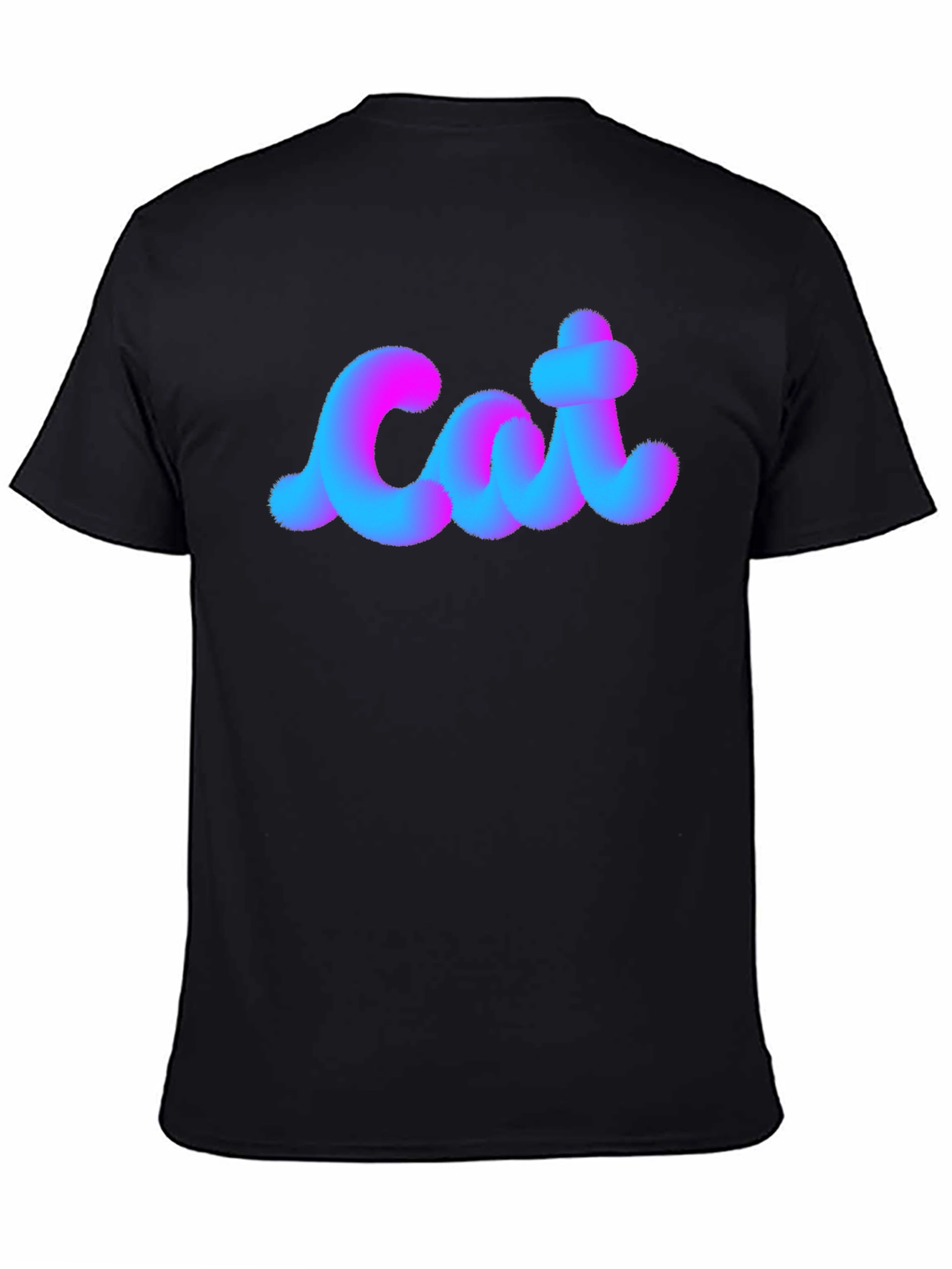 Cat Fuzzy Text Black Cotton T-Shirt