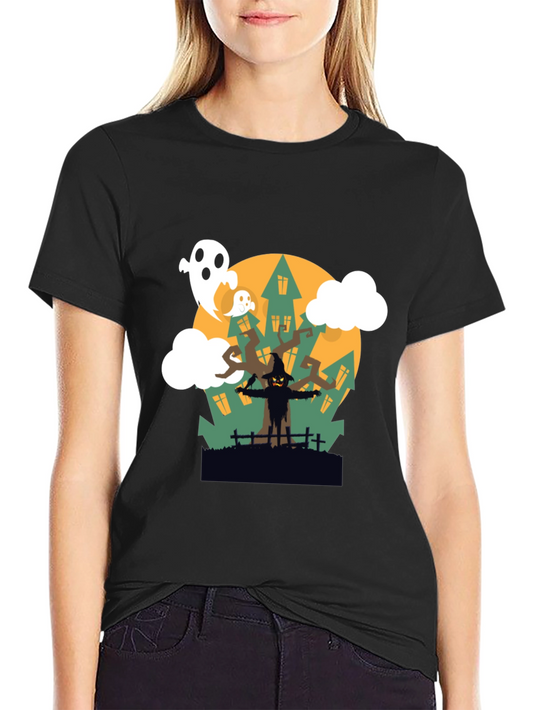 Halloween Scarecrow & Ghost Graphic Tee