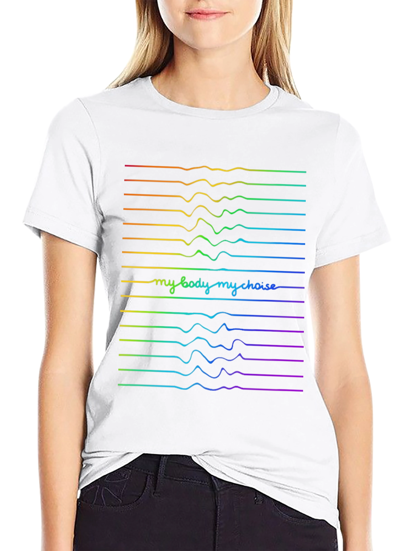My Body My Choice Rainbow Wave Tee