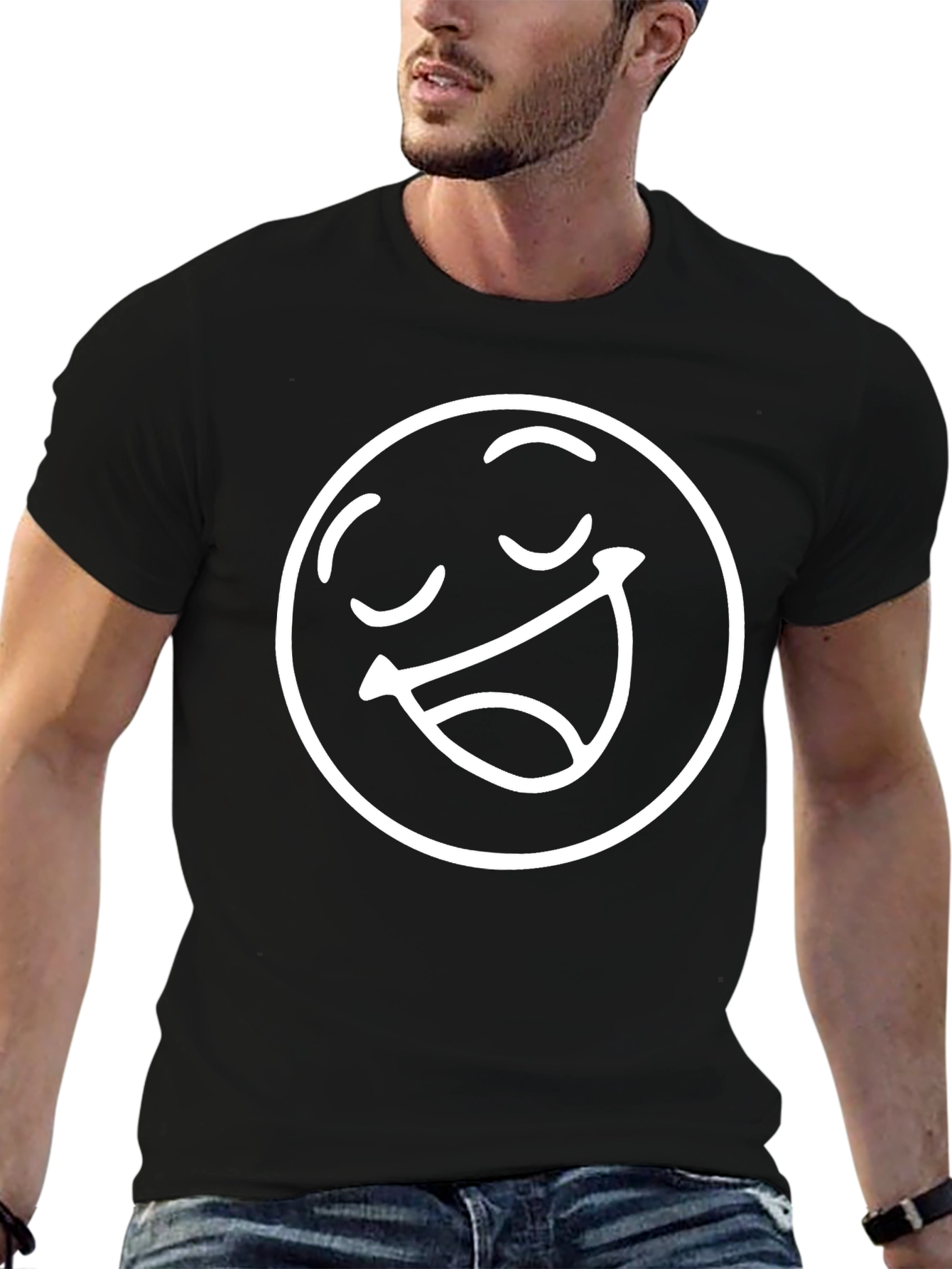 Smiley Face Graphic Tee - Casual Black T-Shirt
