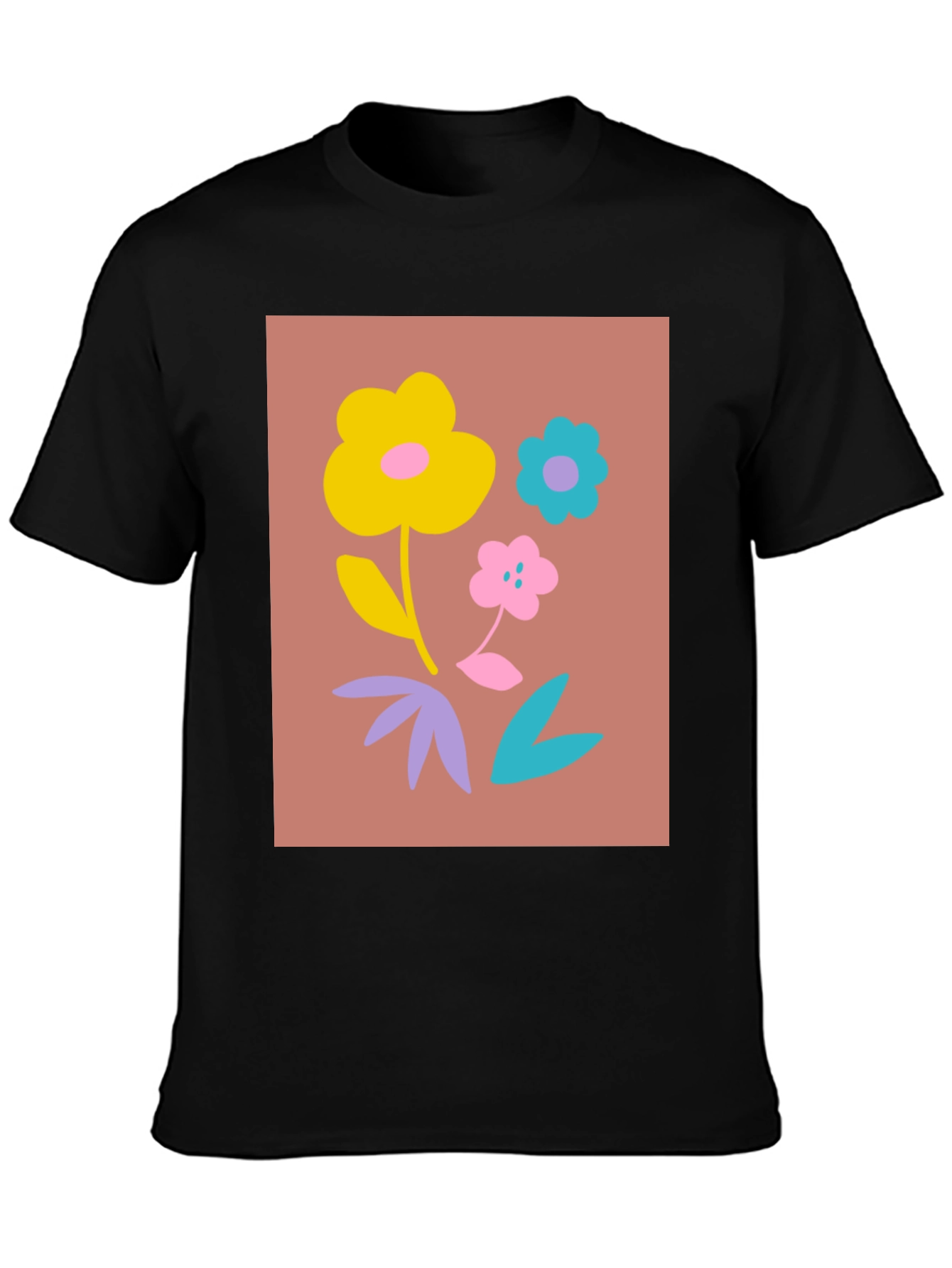 Floral Graphic Print Black T-Shirt