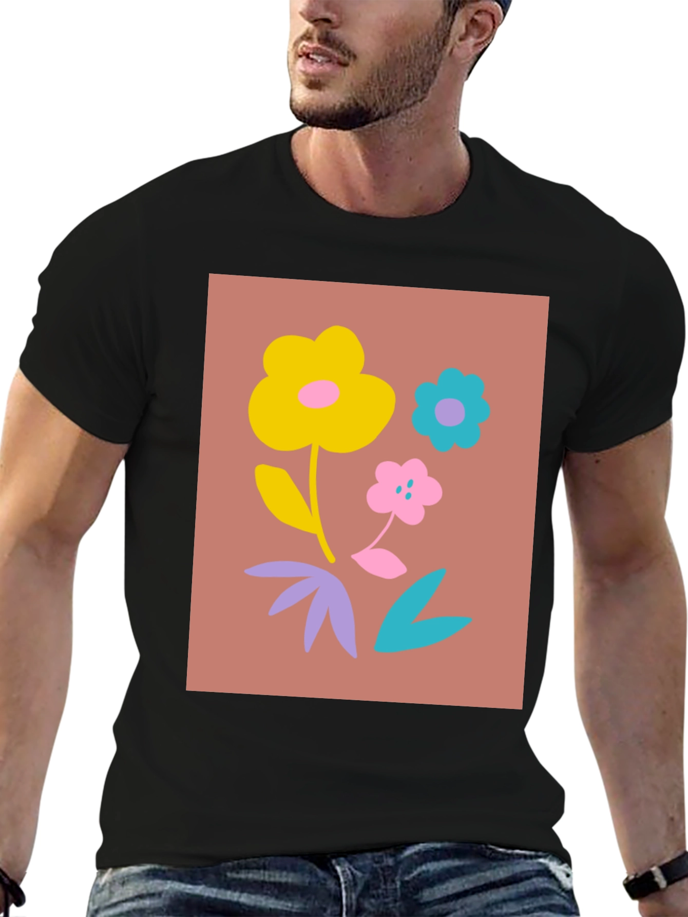 Floral Graphic Print Black T-Shirt