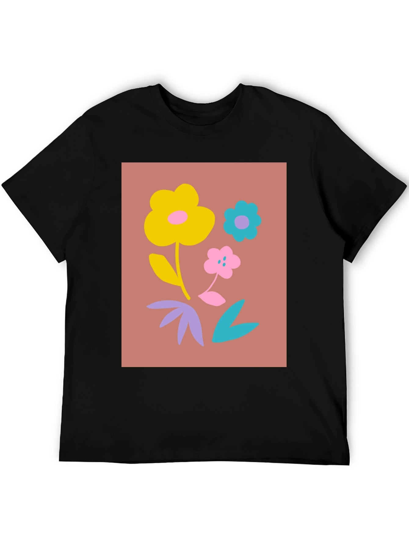 Floral Graphic Print Black T-Shirt