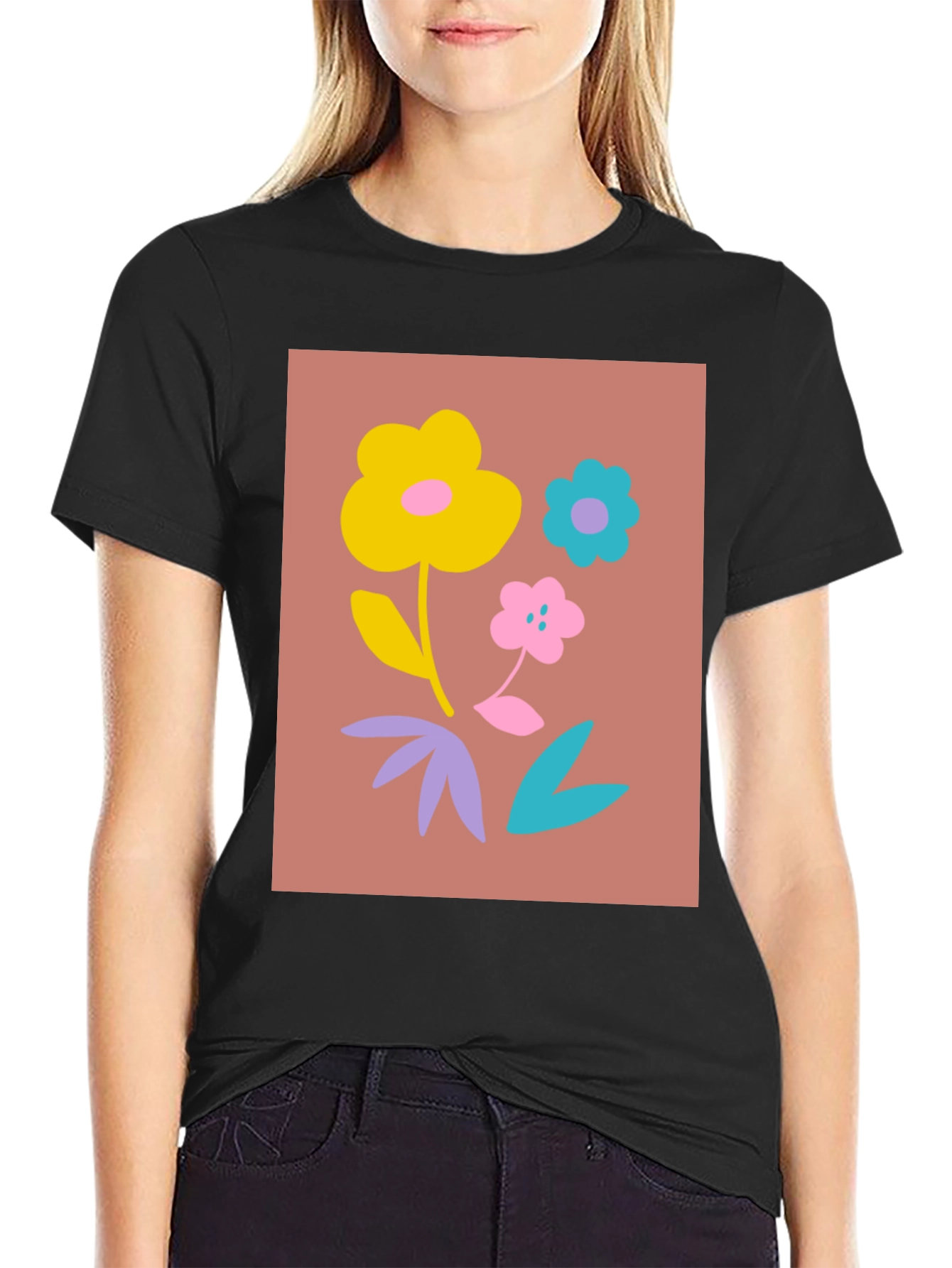 Floral Graphic Print Black T-Shirt