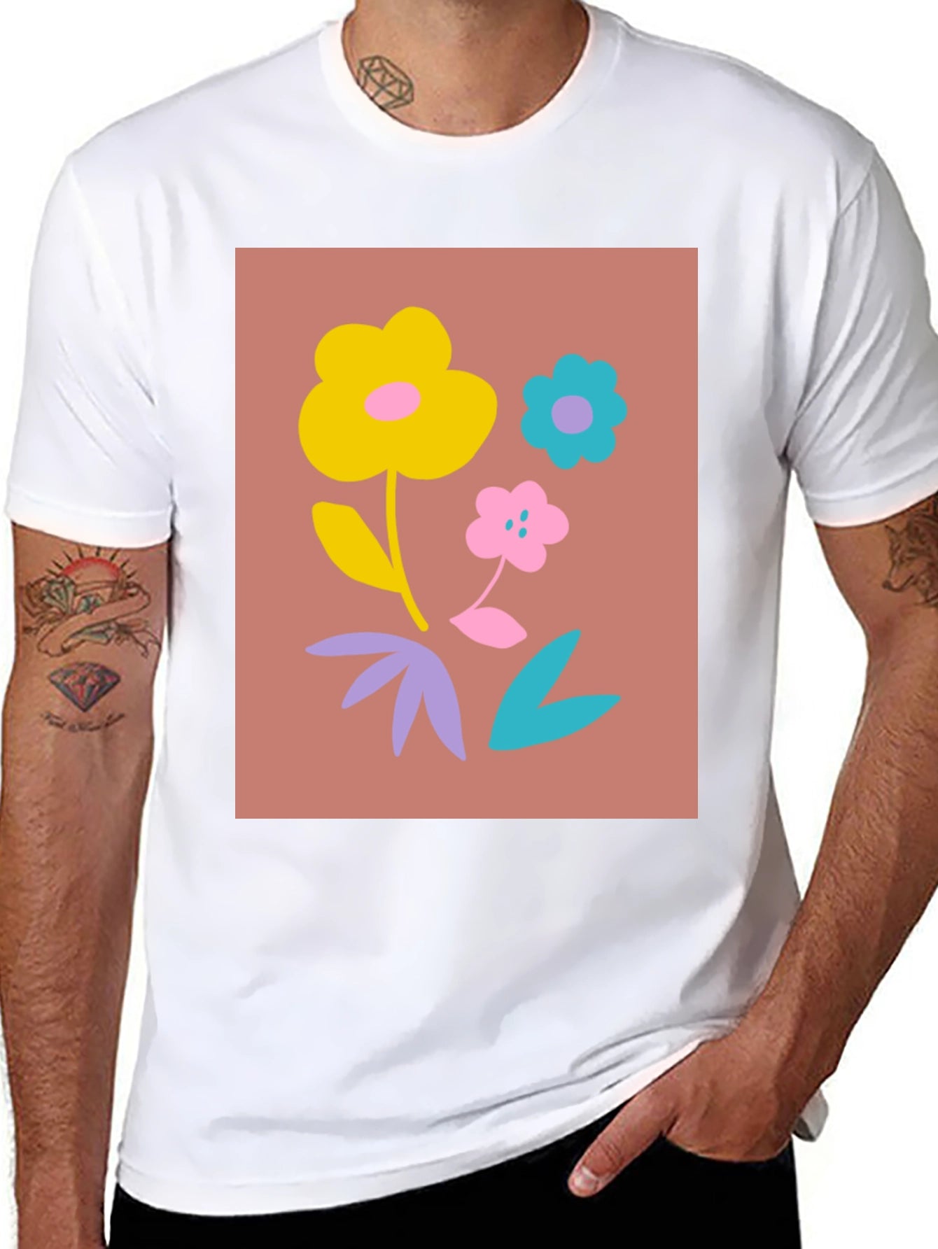 Floral Graphic Print Black T-Shirt